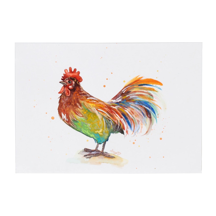 Anne Gorywine Watercolor Painting of Rooster