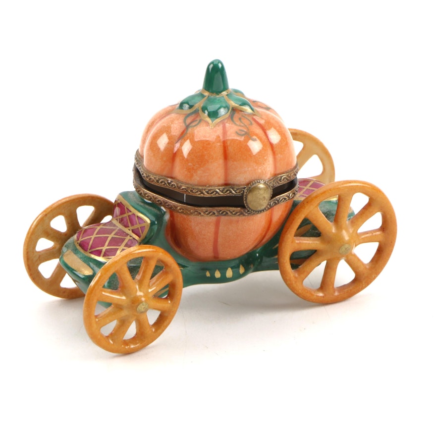 Chamart Hand-Painted Porcelain Pumpkin Carriage Limoges Box