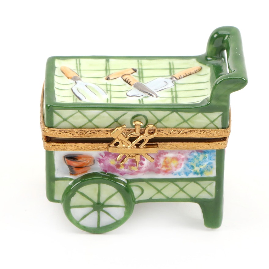 Artoria Hand-Painted Porcelain Flower Cart Limoges Box