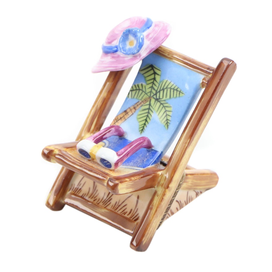 Rochard Hand-Painted Porcelain Beach Chair Limoges Box