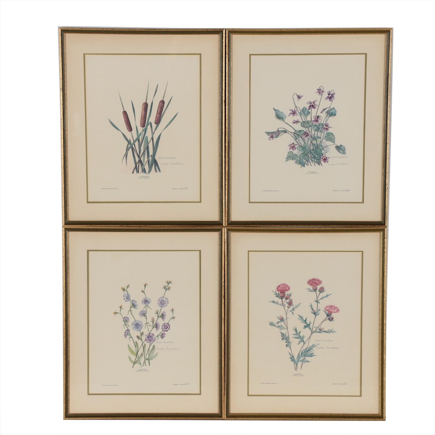 Nellie Meadows Botanical Offset Lithographs, Late 20th Century