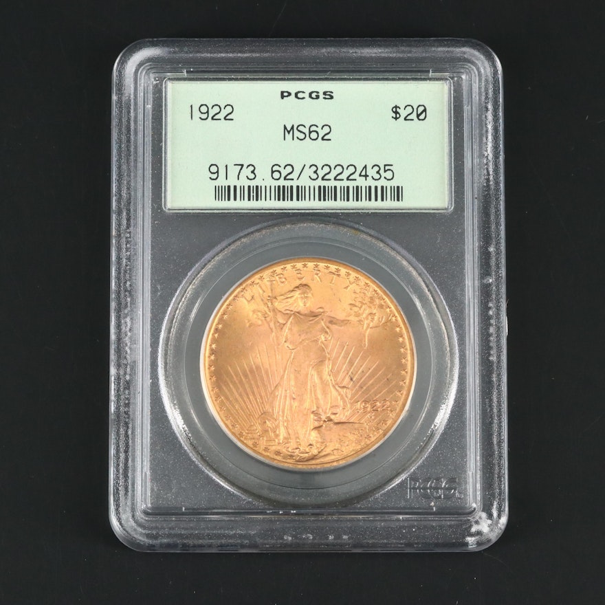 PCGS Graded MS62 1922 St. Gaudens $20 Gold Double Eagle