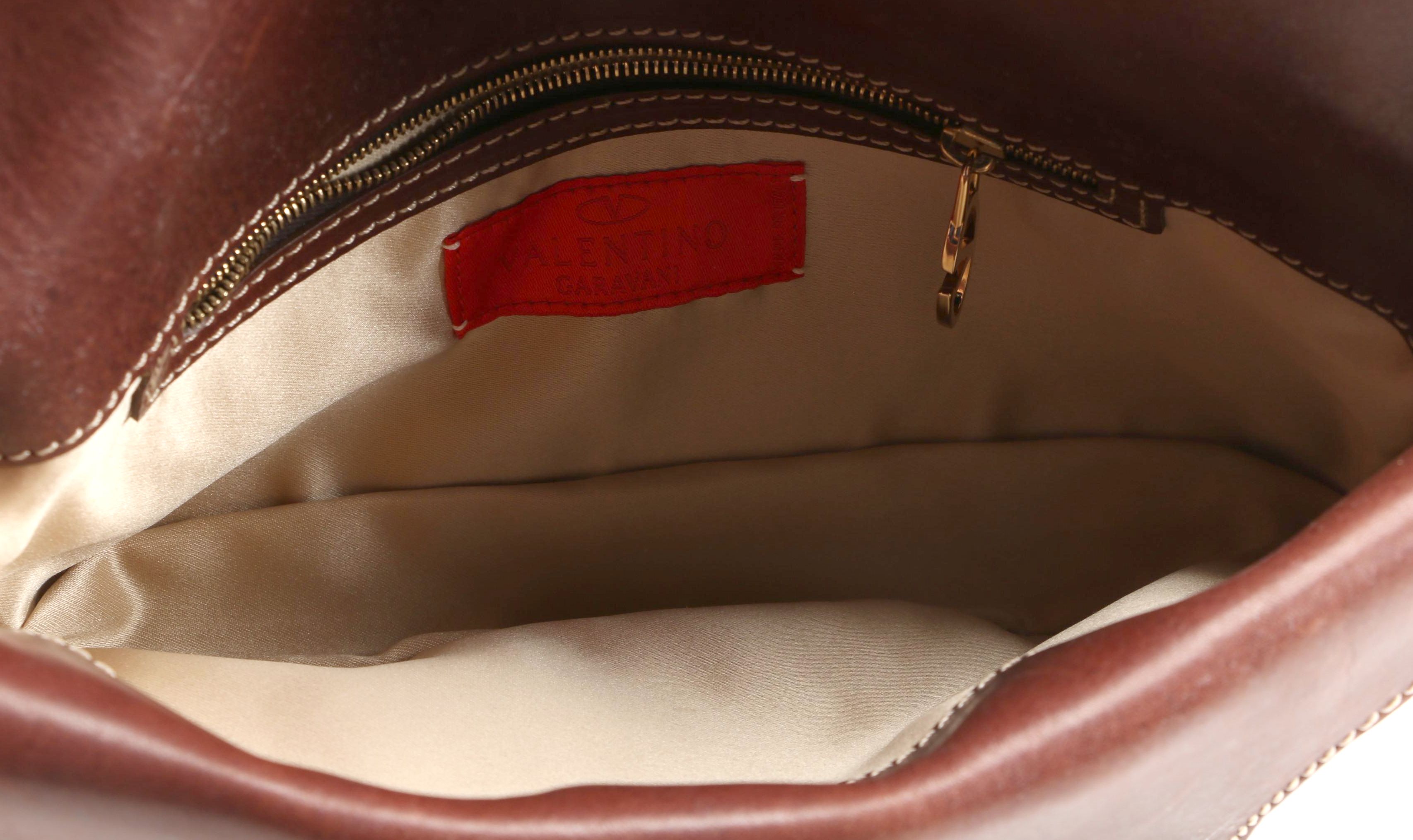 Valentino Garavani Floral Canvas and Brown Leather Baguette