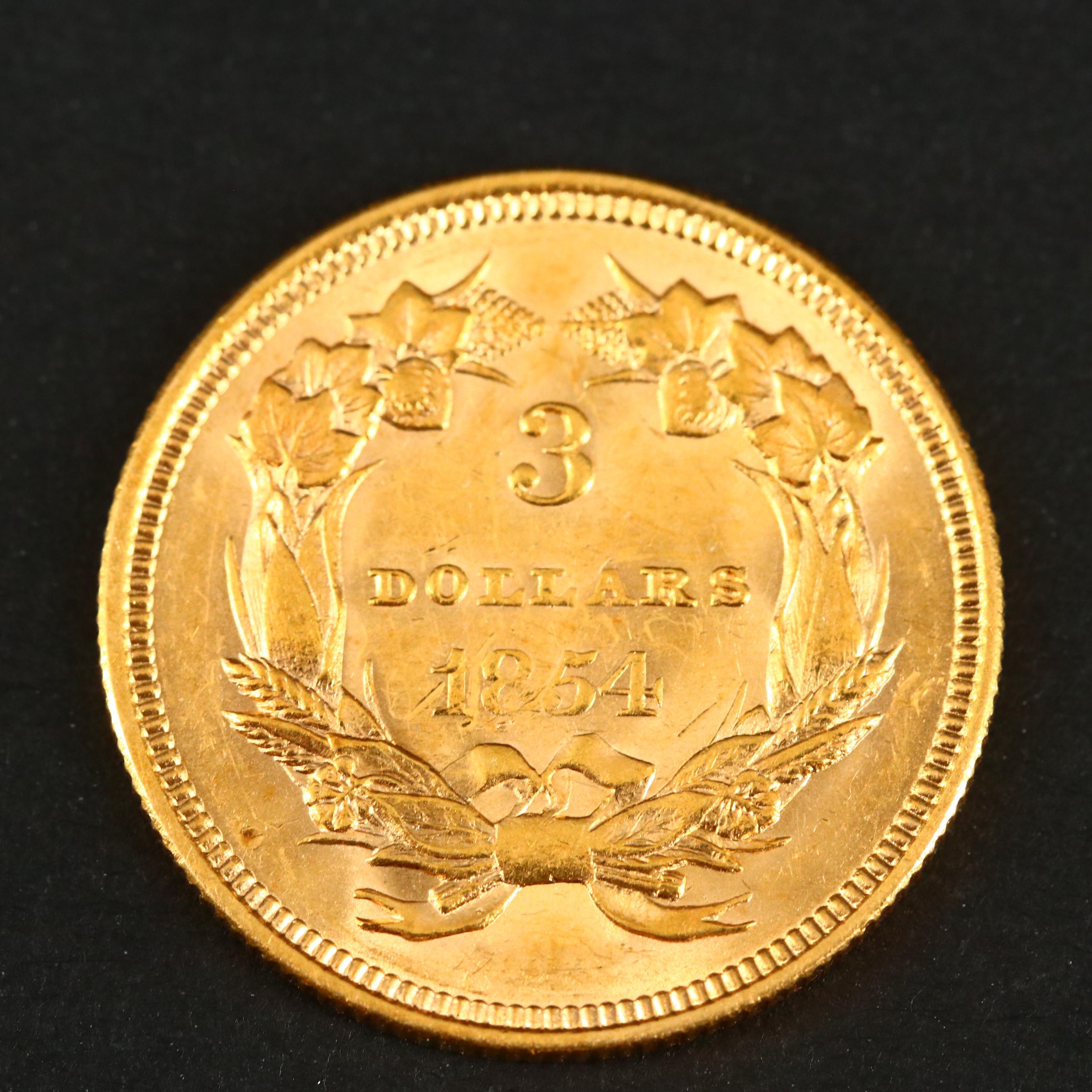 First Year of Issue 1854 Indian Head Princess $3 Gold Coin