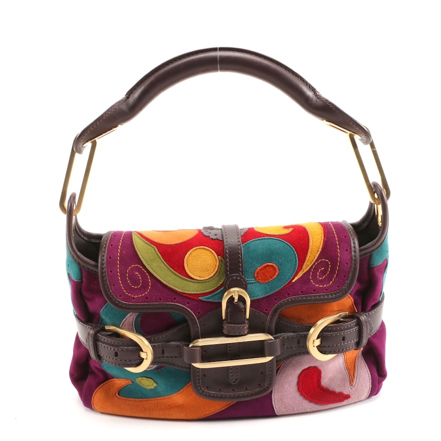 Jimmy Choo Multicolor Patchwork Suede Tulita Small Flap Bag