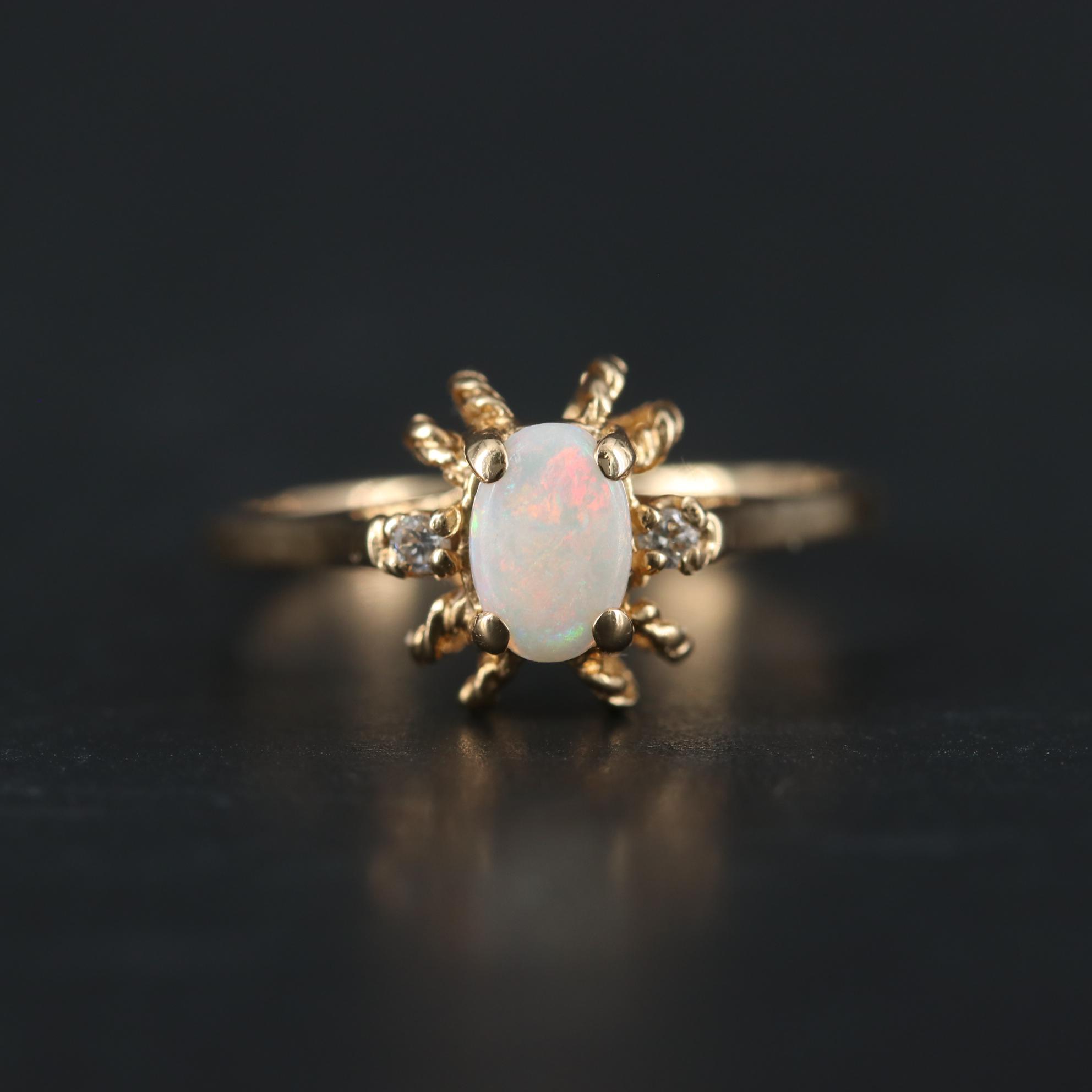 10K Yellow Gold Opal and Diamond Ring