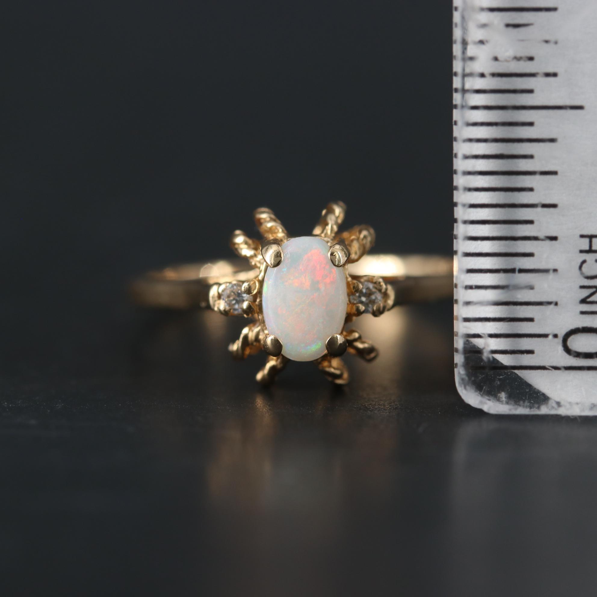 10K Yellow Gold Opal and Diamond Ring