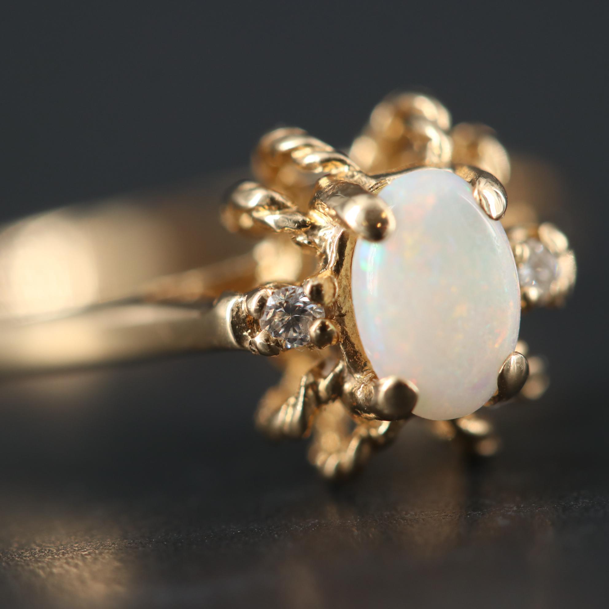 10K Yellow Gold Opal and Diamond Ring
