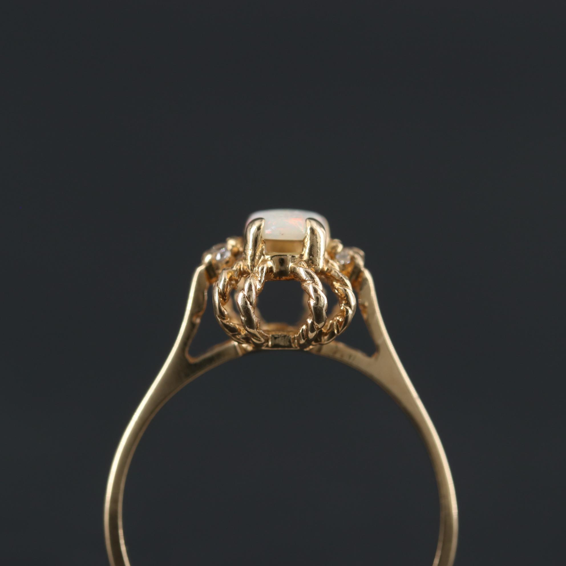 10K Yellow Gold Opal and Diamond Ring