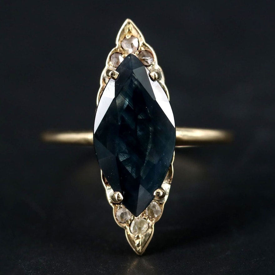 14K Yellow Gold 2.55 CT Sapphire and Diamond Ring