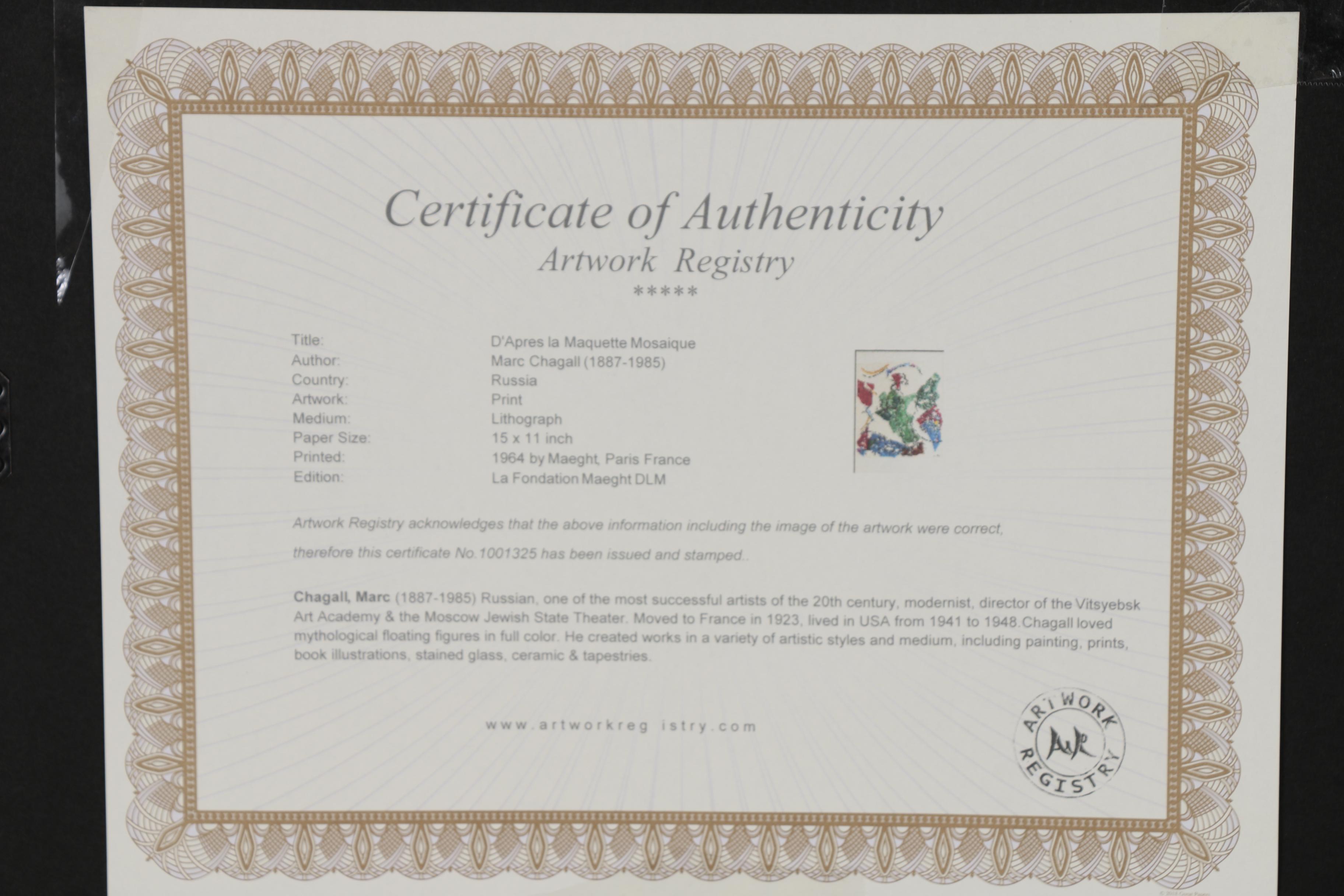 Marc Chagall Color Lithograph for Derrière le Miroir, No. 148, 1964