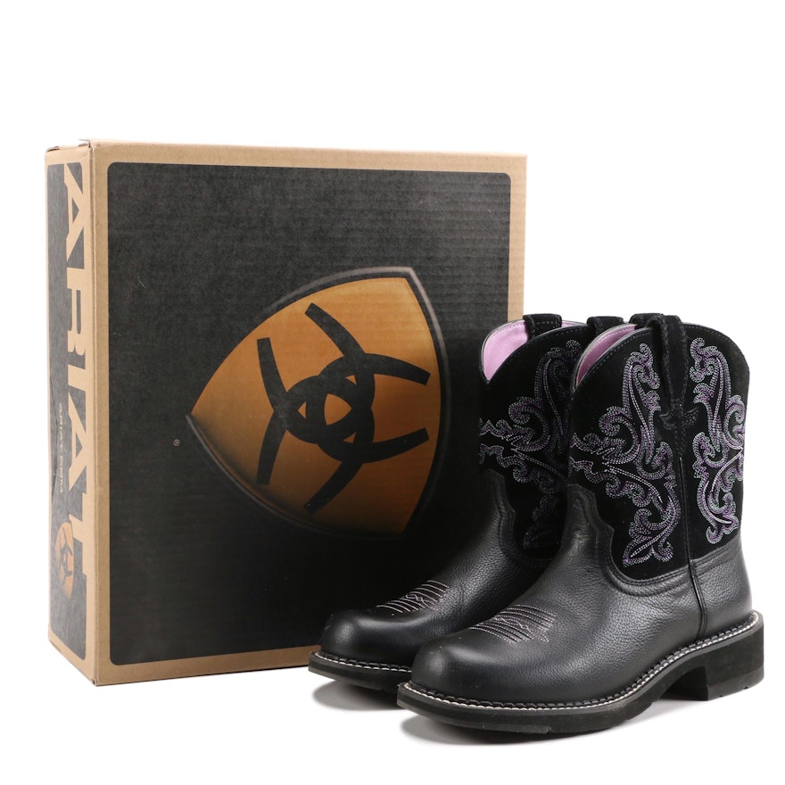 Ariat Fatbaby II Black Leather and Suede Western Style Boots