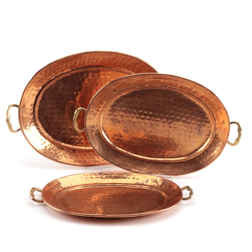 Hammered Copper and Brass Serving Trays