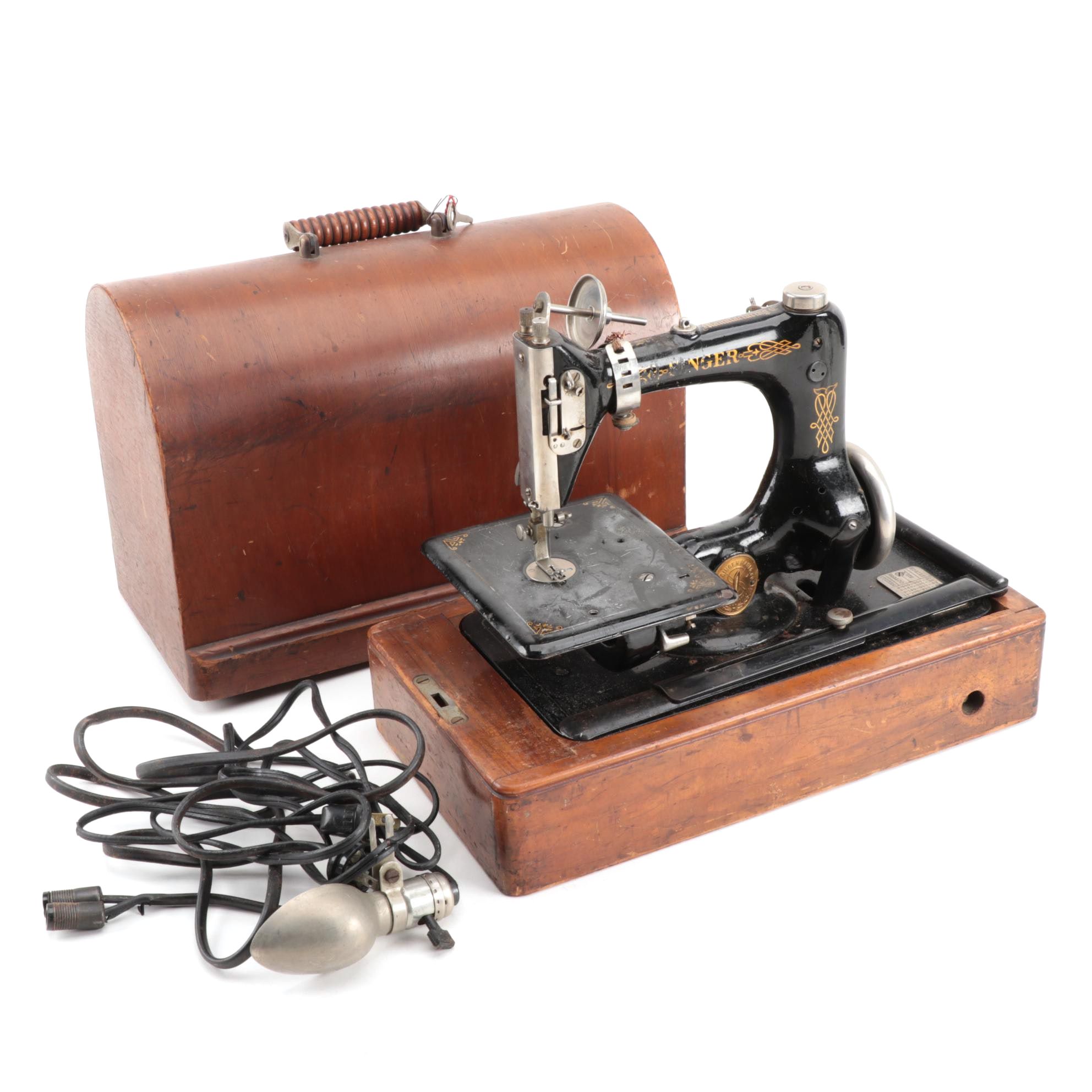 Singer Portable Electric Sewing Machine With Bentwood Case, Model 24, 1922