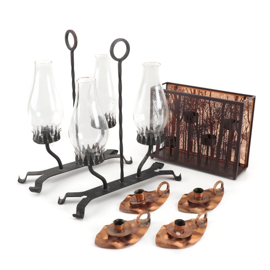 Hammered Copper Chambersticks, Hurricane Candle Holders, and More