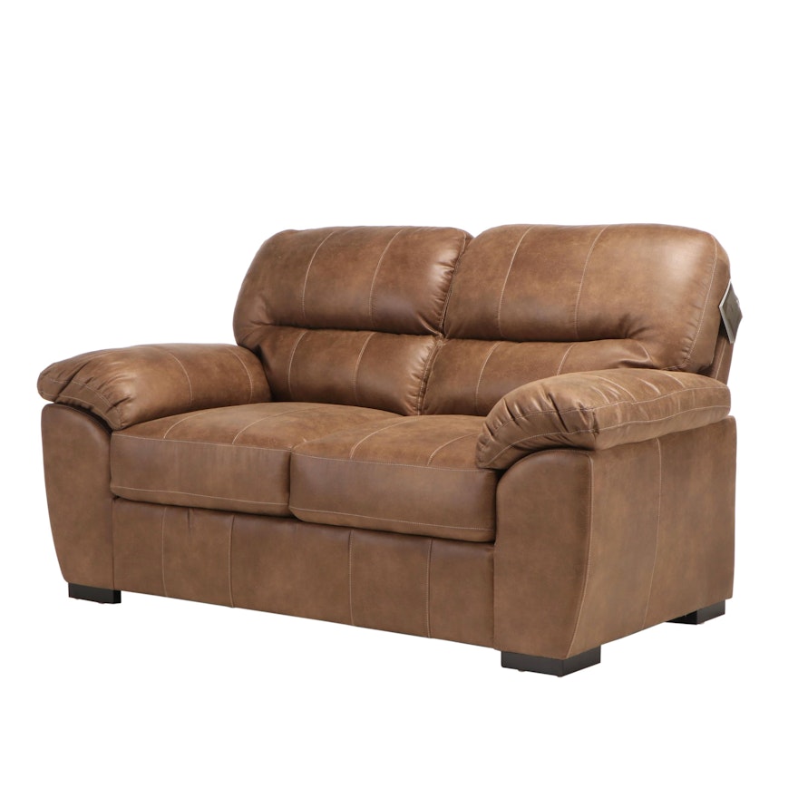 Contemporary Faux Leather Pillow Back Love Seat