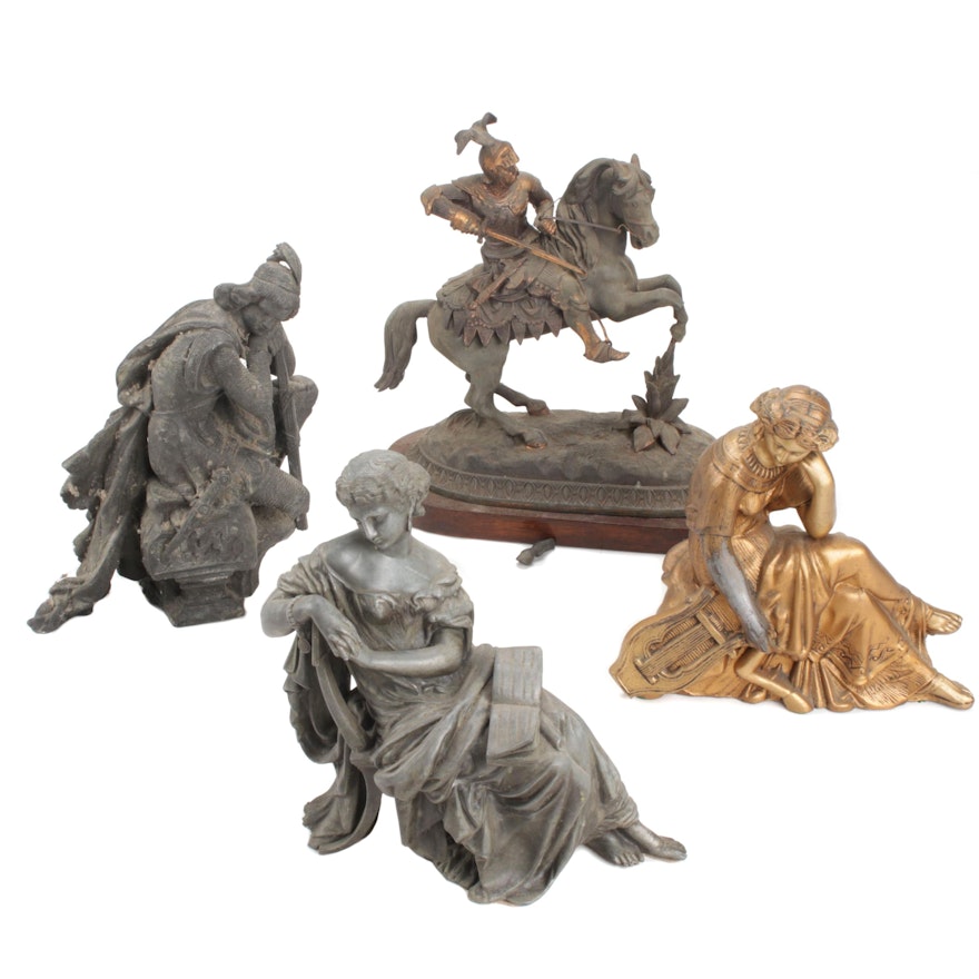 Classical Style Spelter Figural Sculptures, Late 19th/Early 20th Century