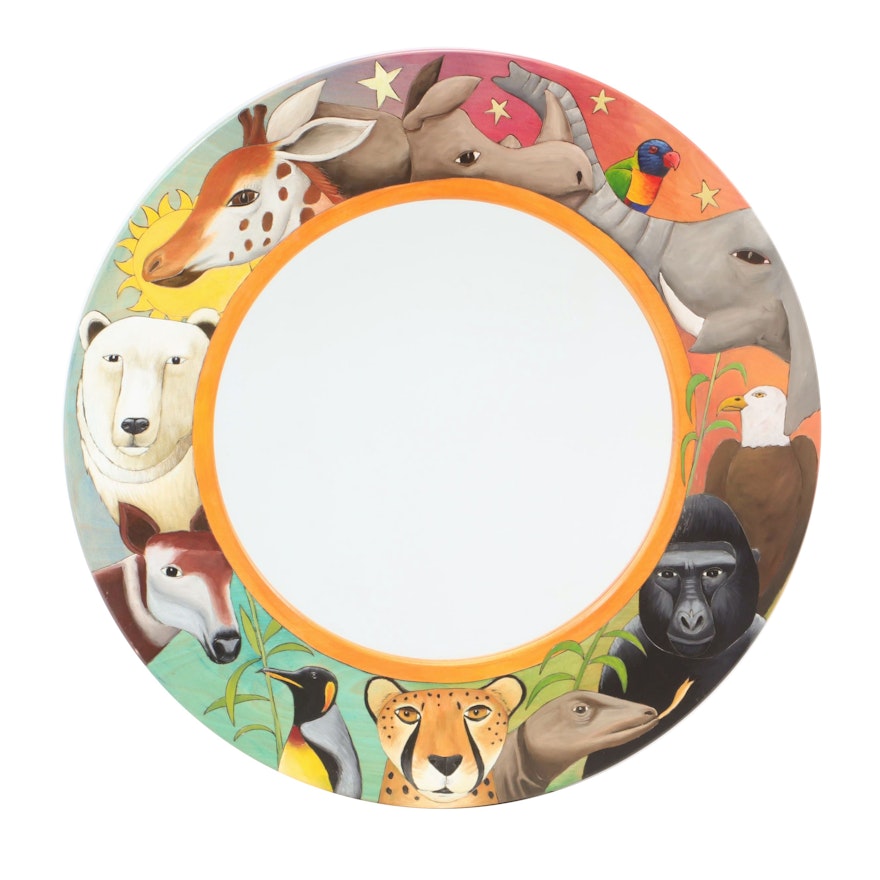 Painted Wooden Zoofari Adventure Down Under Round Wall Mirror, 2006