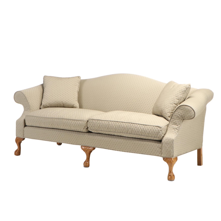 Chippendale Style Camel Back Upholstered Love Seat, Late 20th Century