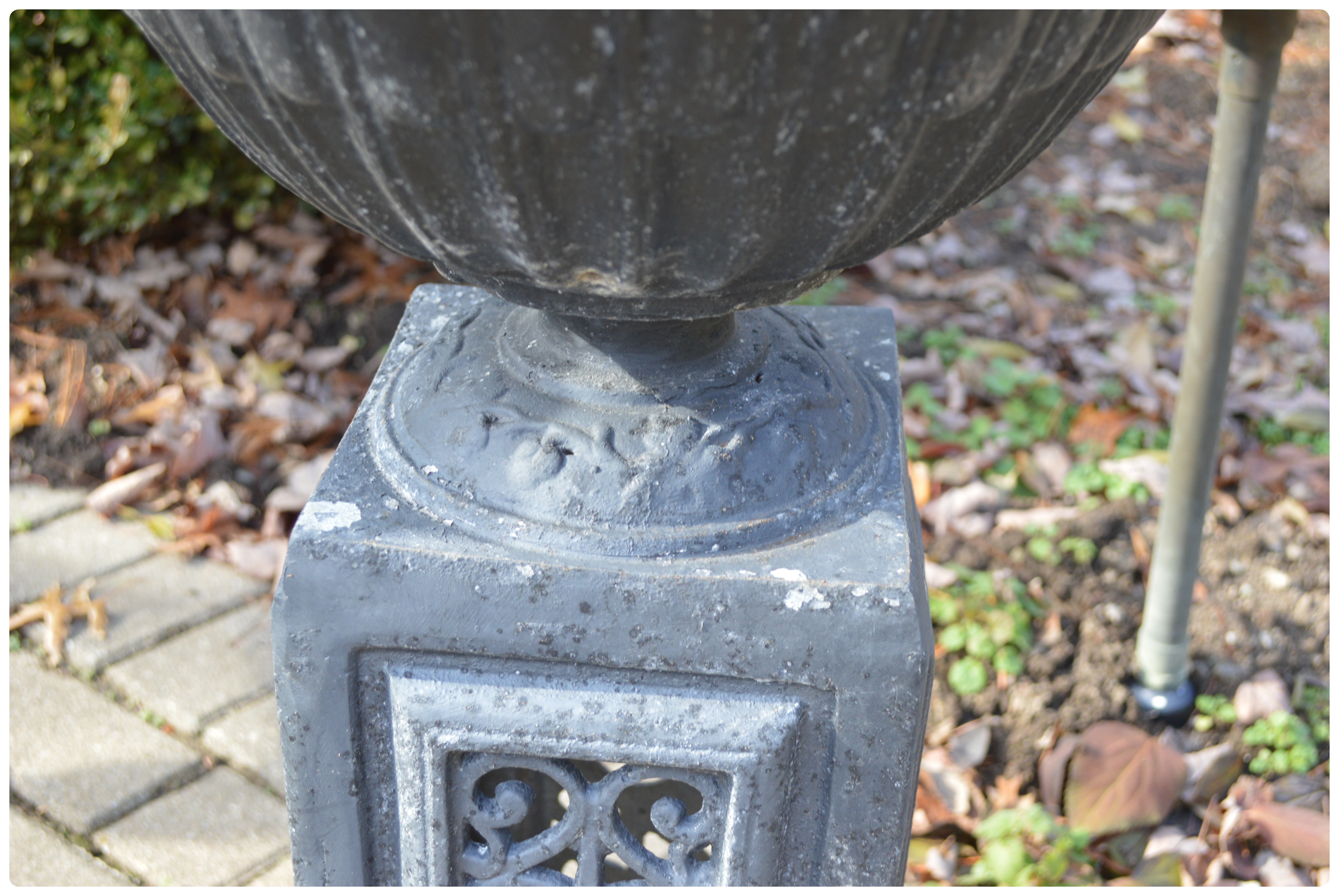 Pair of Scalloped Urn-Shaped Metal Patio Pedestal Planters