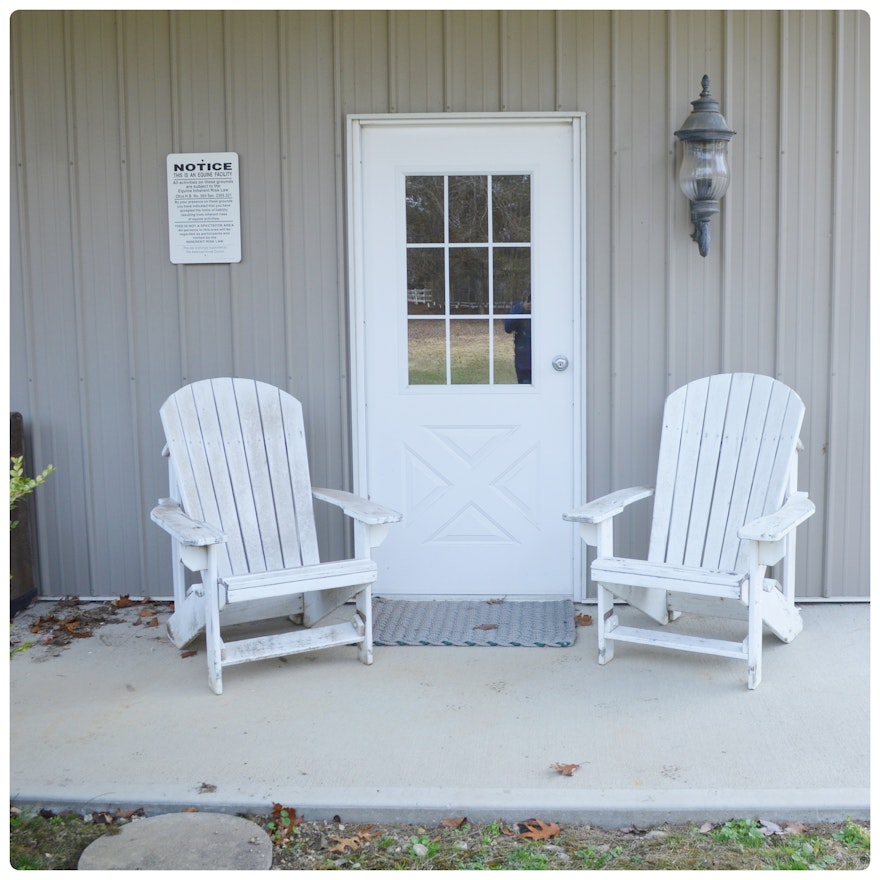 Pair of White Painted Patio Adirondack Chairs, Contemporary