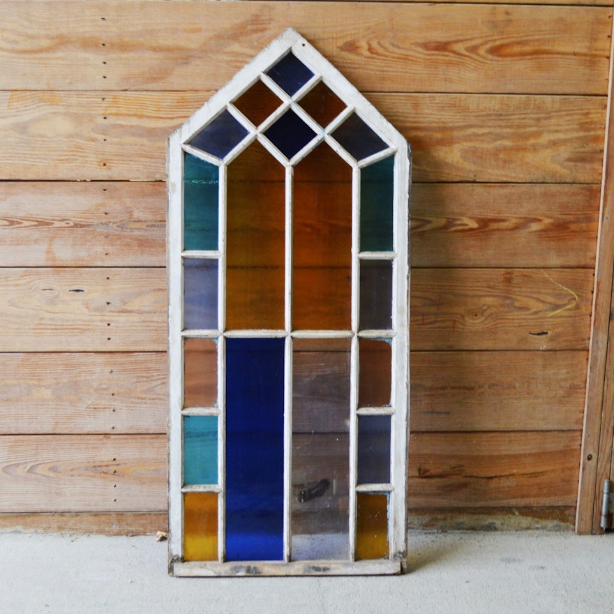 Stained Glass Wood Window Panel, Antique