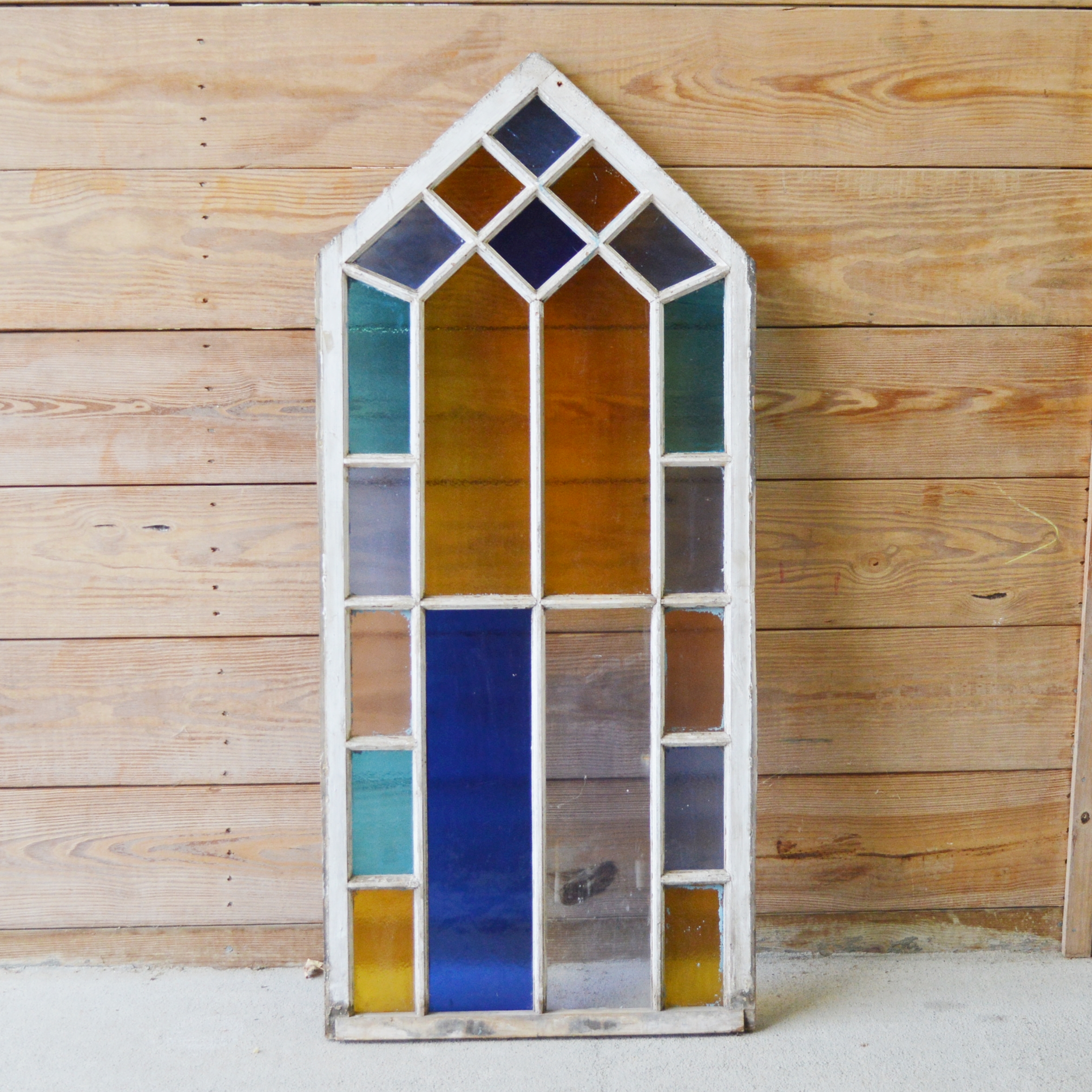 Stained Glass Wood Window Panel, Antique