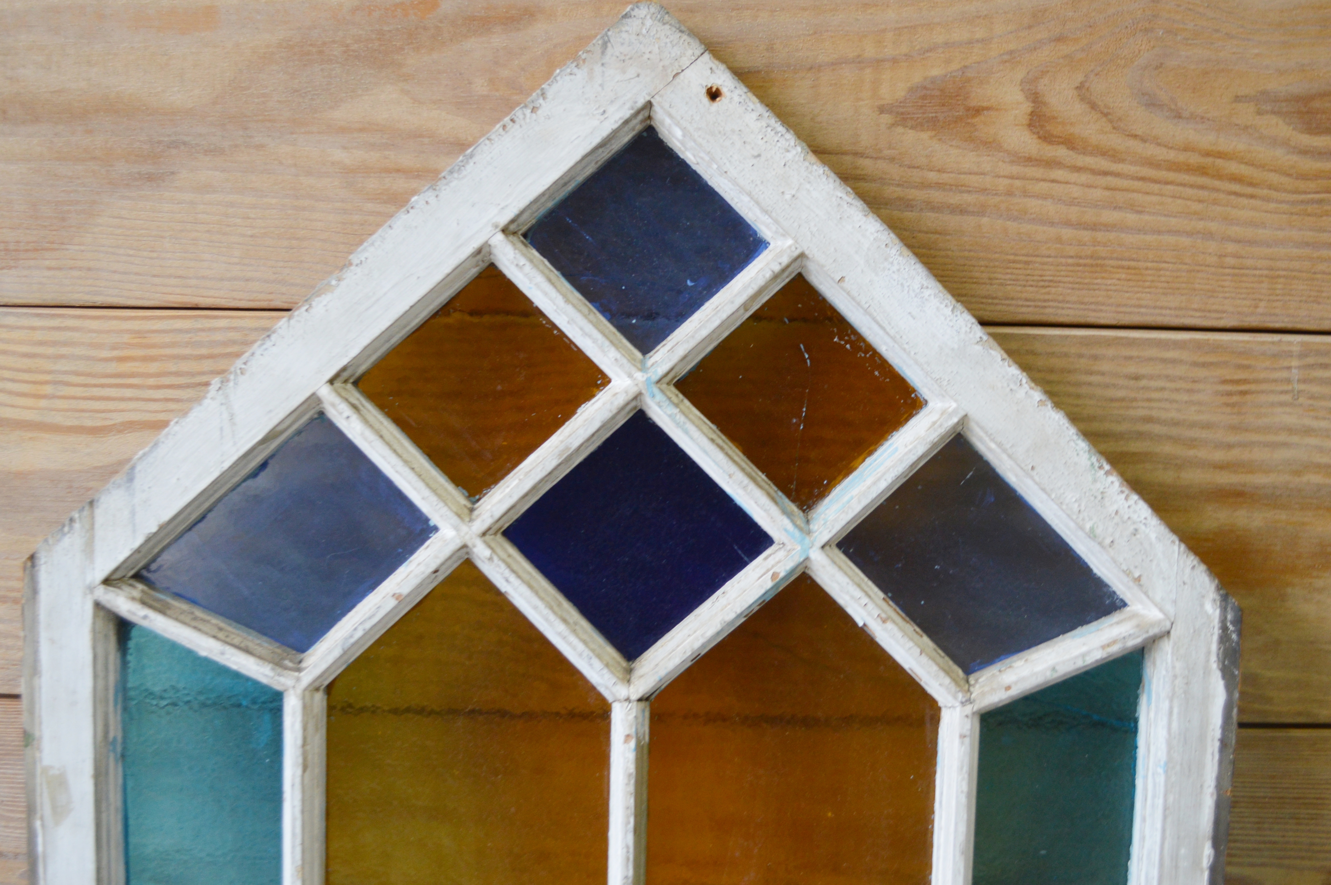 Stained Glass Wood Window Panel, Antique