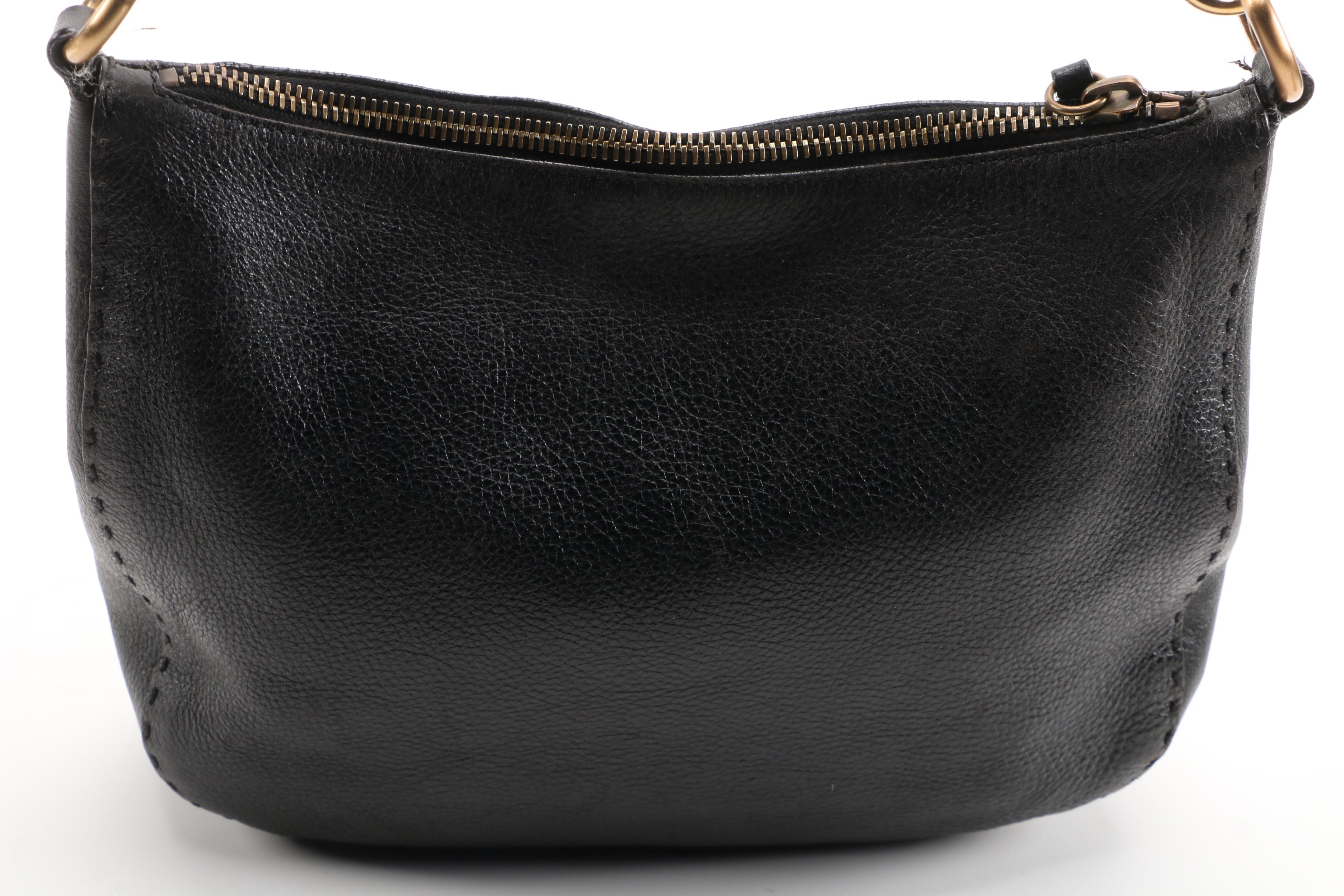 Prada Black Vitello Daino Leather Shoulder Bag with Running Stitch Detailing