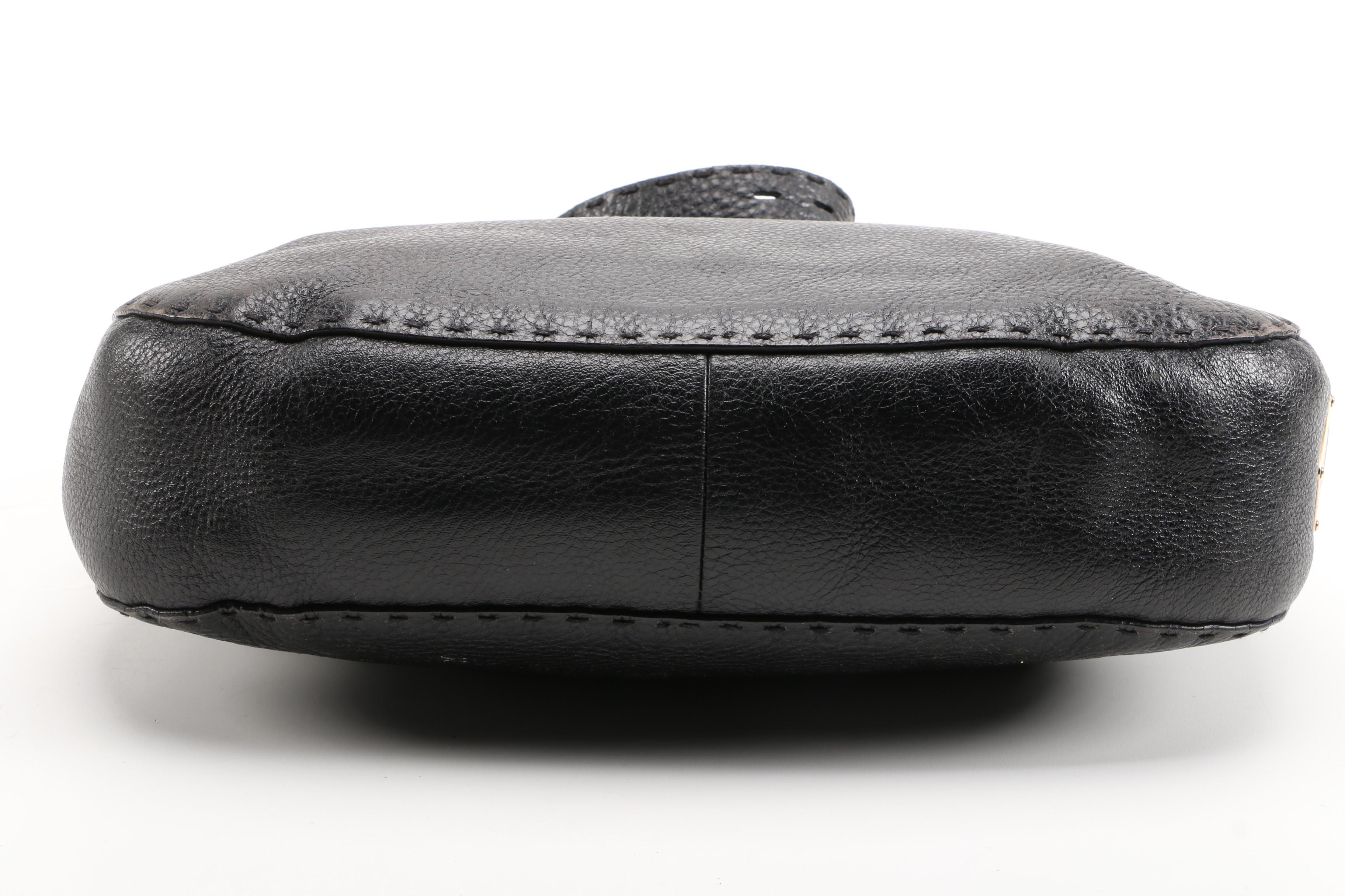 Prada Black Vitello Daino Leather Shoulder Bag with Running Stitch Detailing