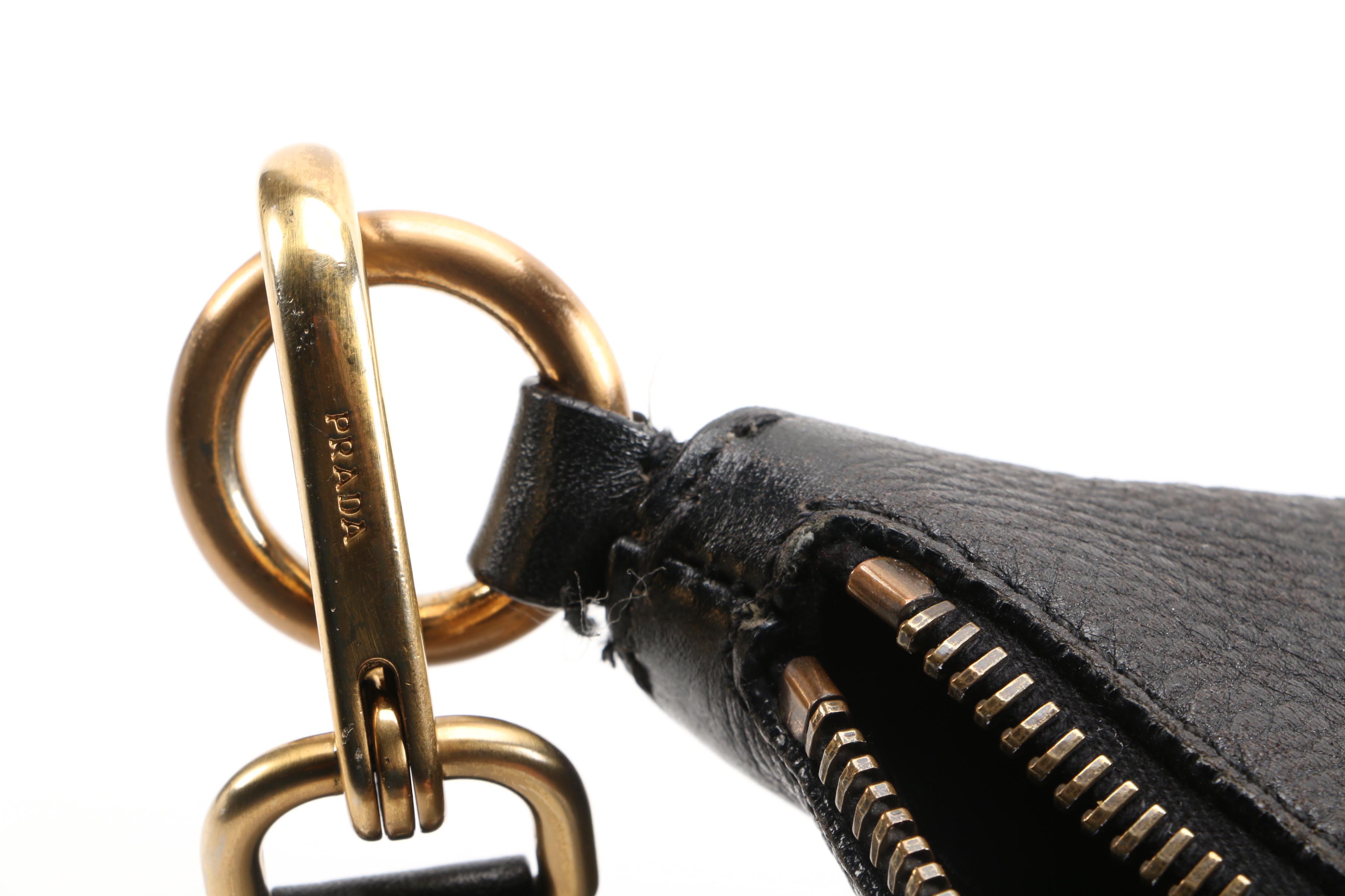 Prada Black Vitello Daino Leather Shoulder Bag with Running Stitch Detailing