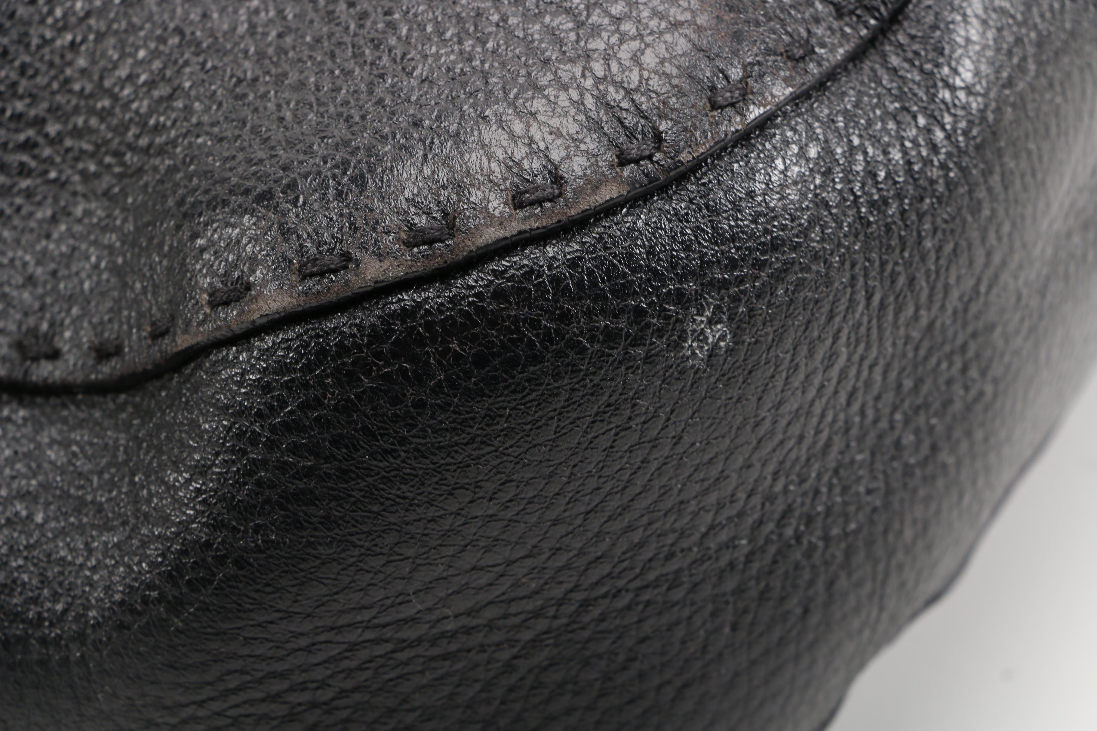 Prada Black Vitello Daino Leather Shoulder Bag with Running Stitch Detailing