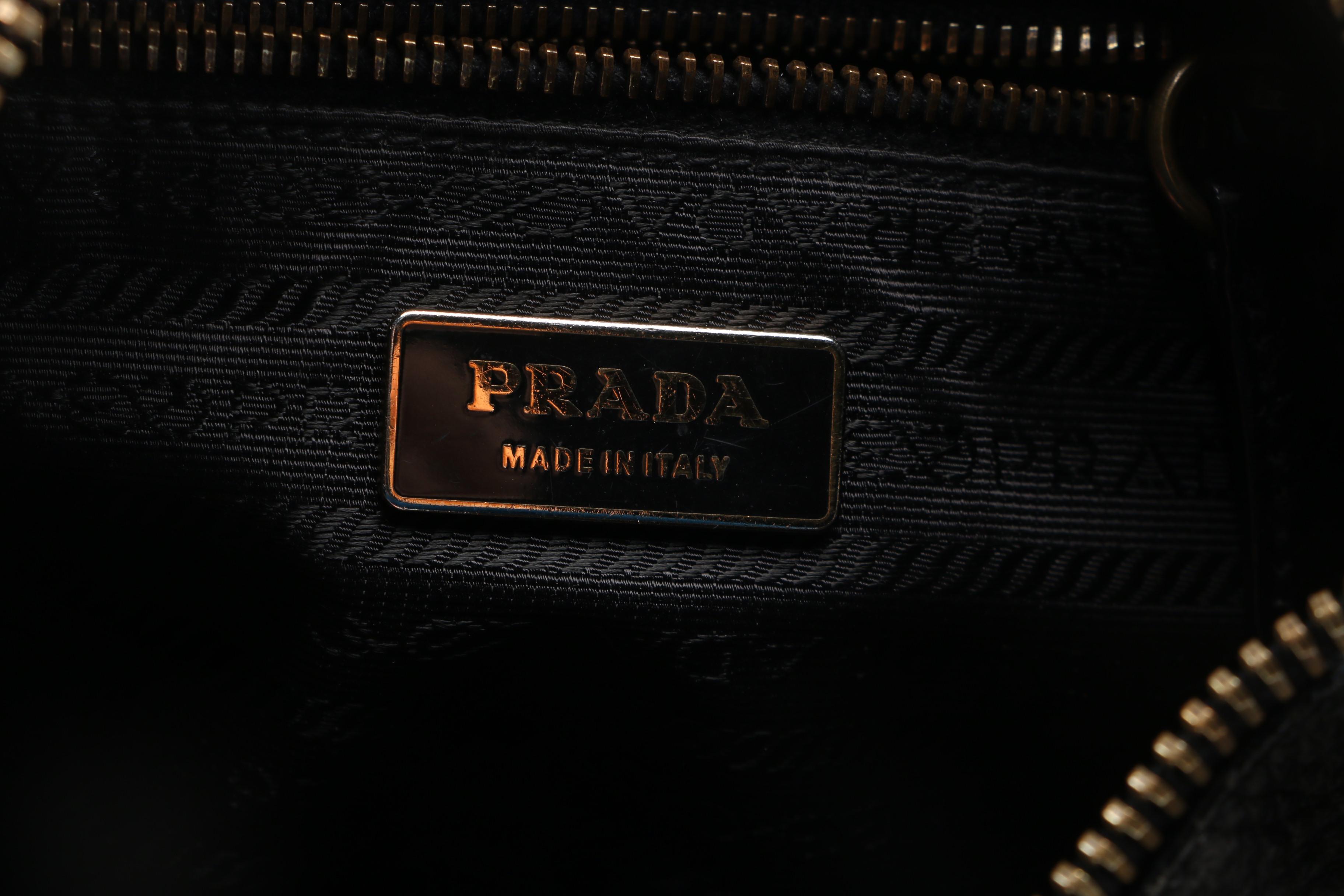 Prada Black Vitello Daino Leather Shoulder Bag with Running Stitch Detailing