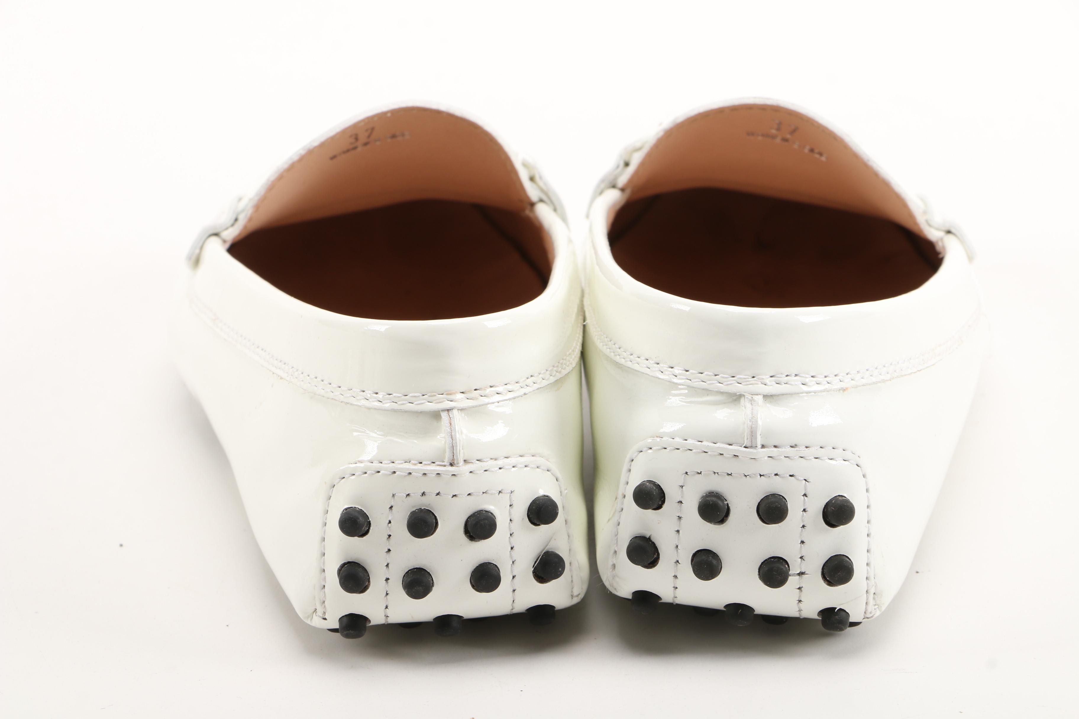 Tod's White Patent Leather Driving Shoes
