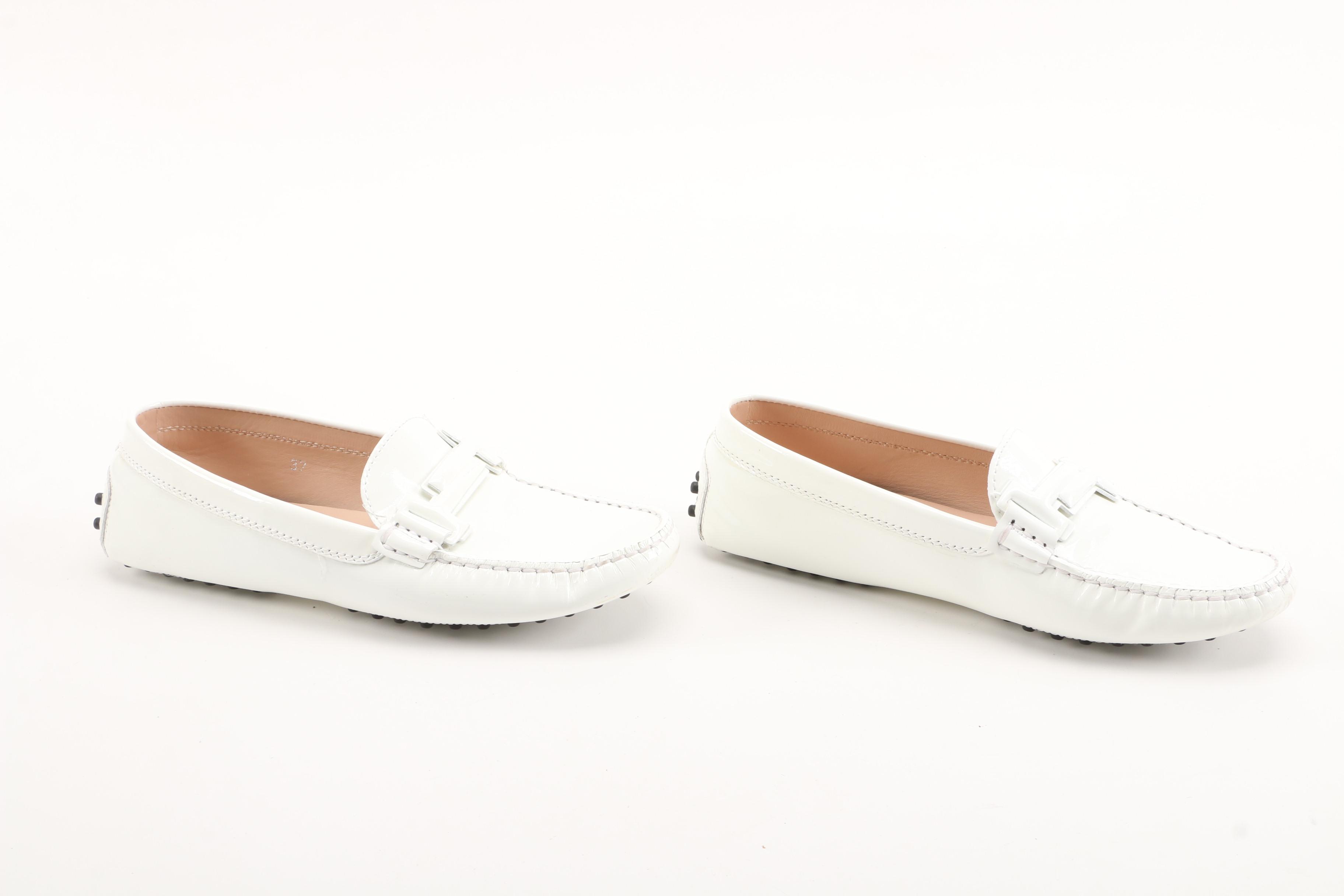 Tod's White Patent Leather Driving Shoes