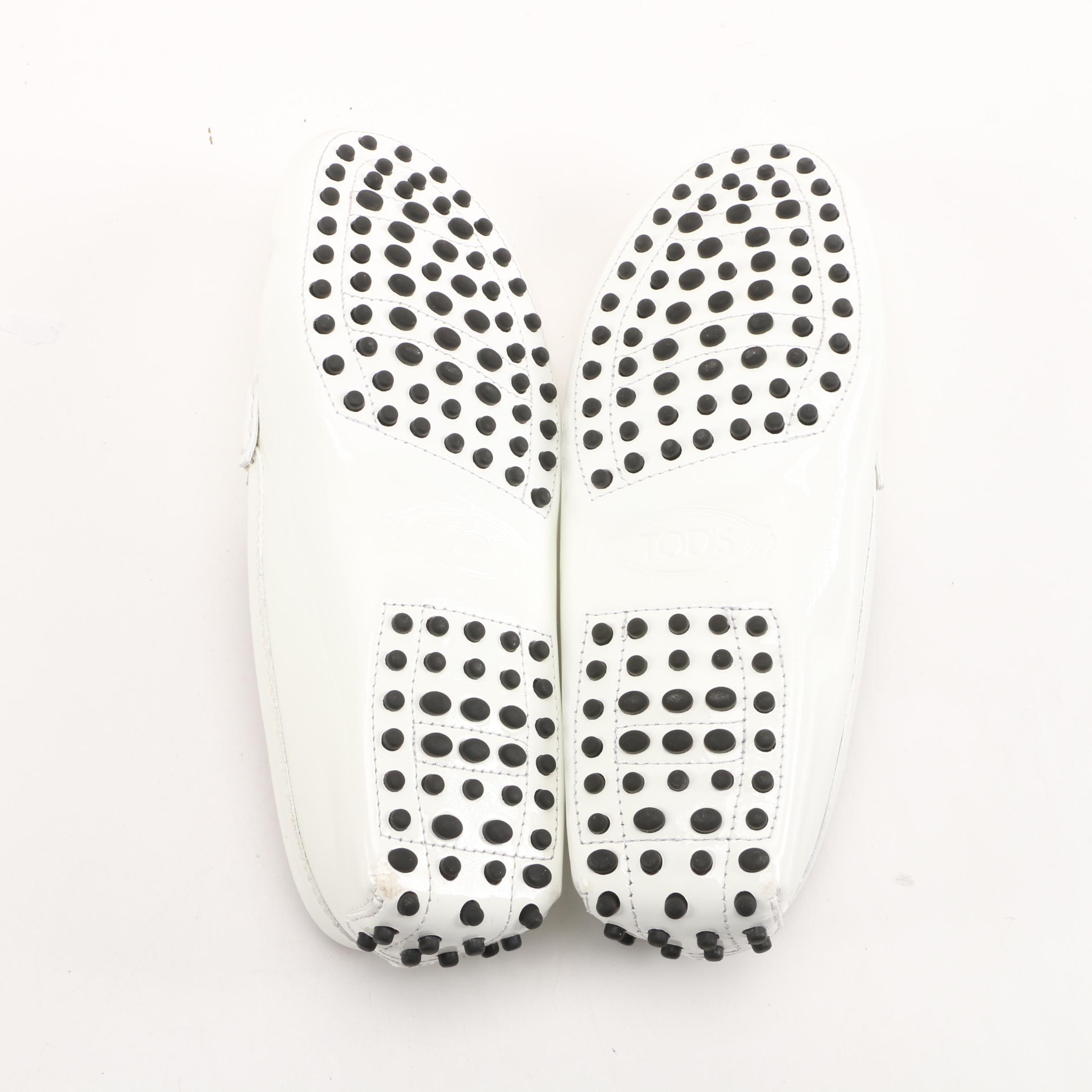 Tod's White Patent Leather Driving Shoes