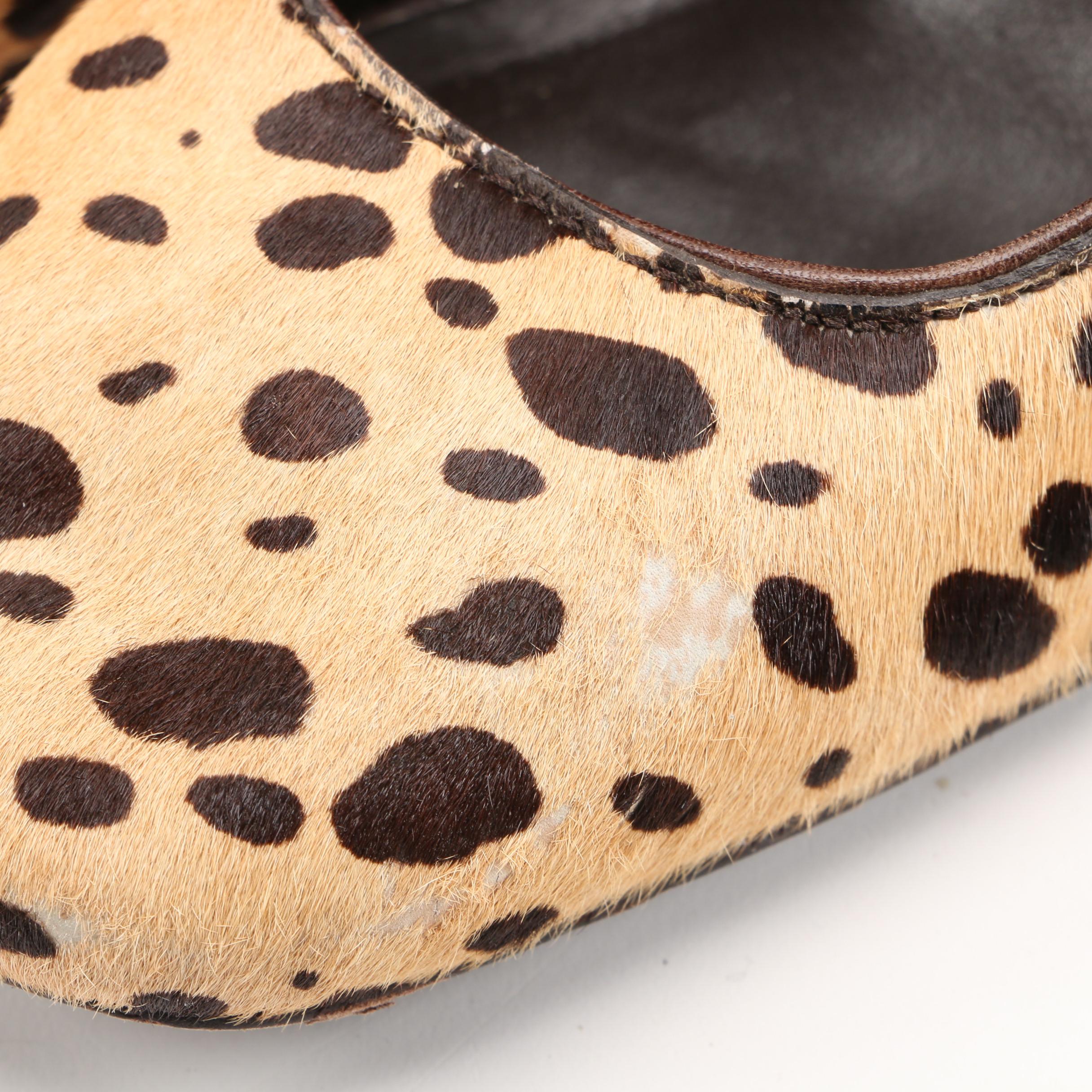 Tory Burch Animal Print Calf Hair and Black Leather Block Heel Pumps