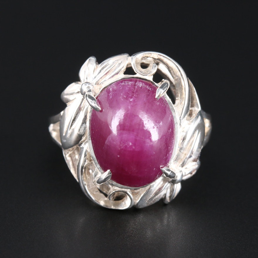 Sterling Silver Ruby Floral Motif Ring