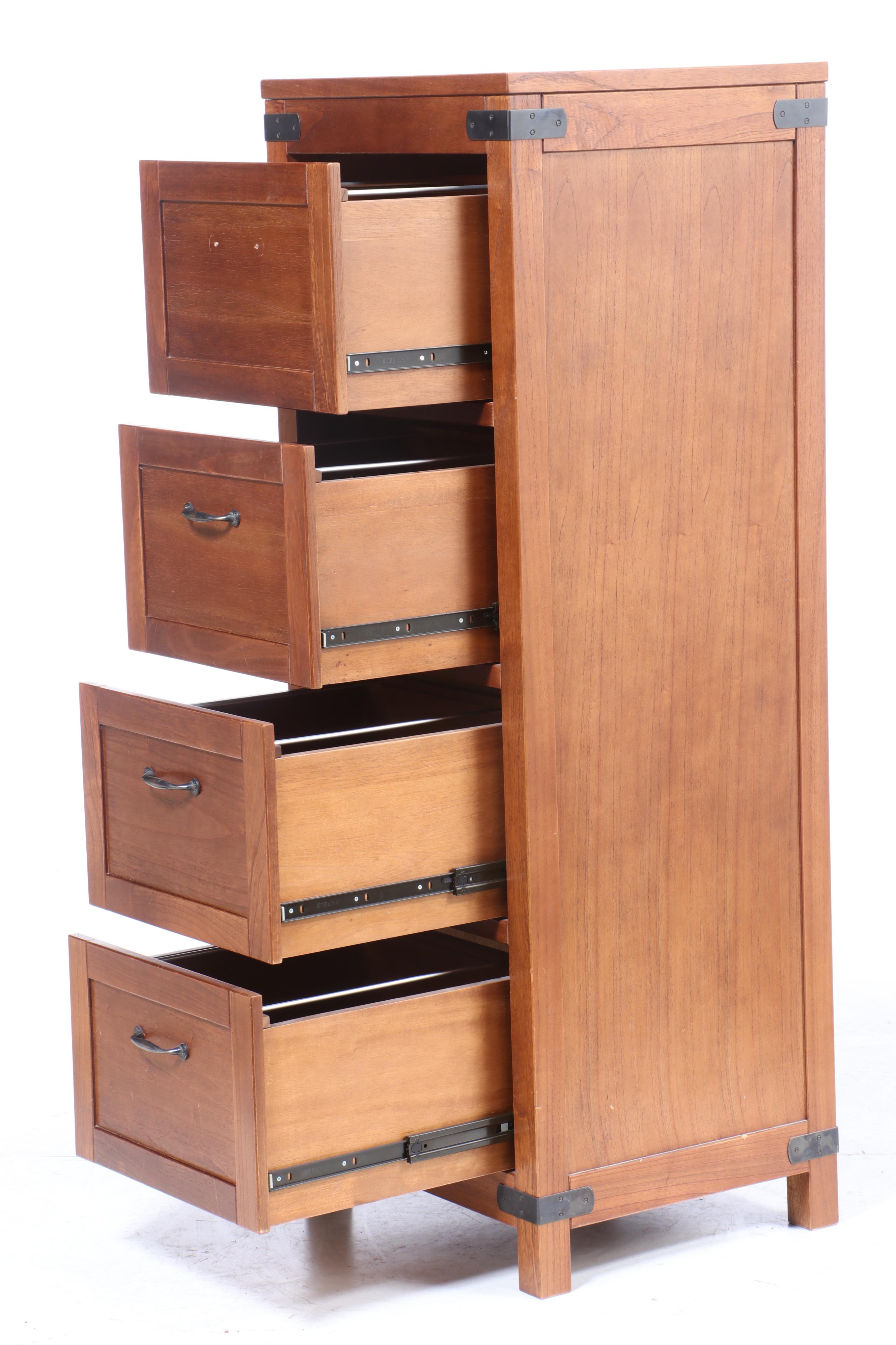 Arhaus Four Drawer Oak File Cabinet, 21st Century