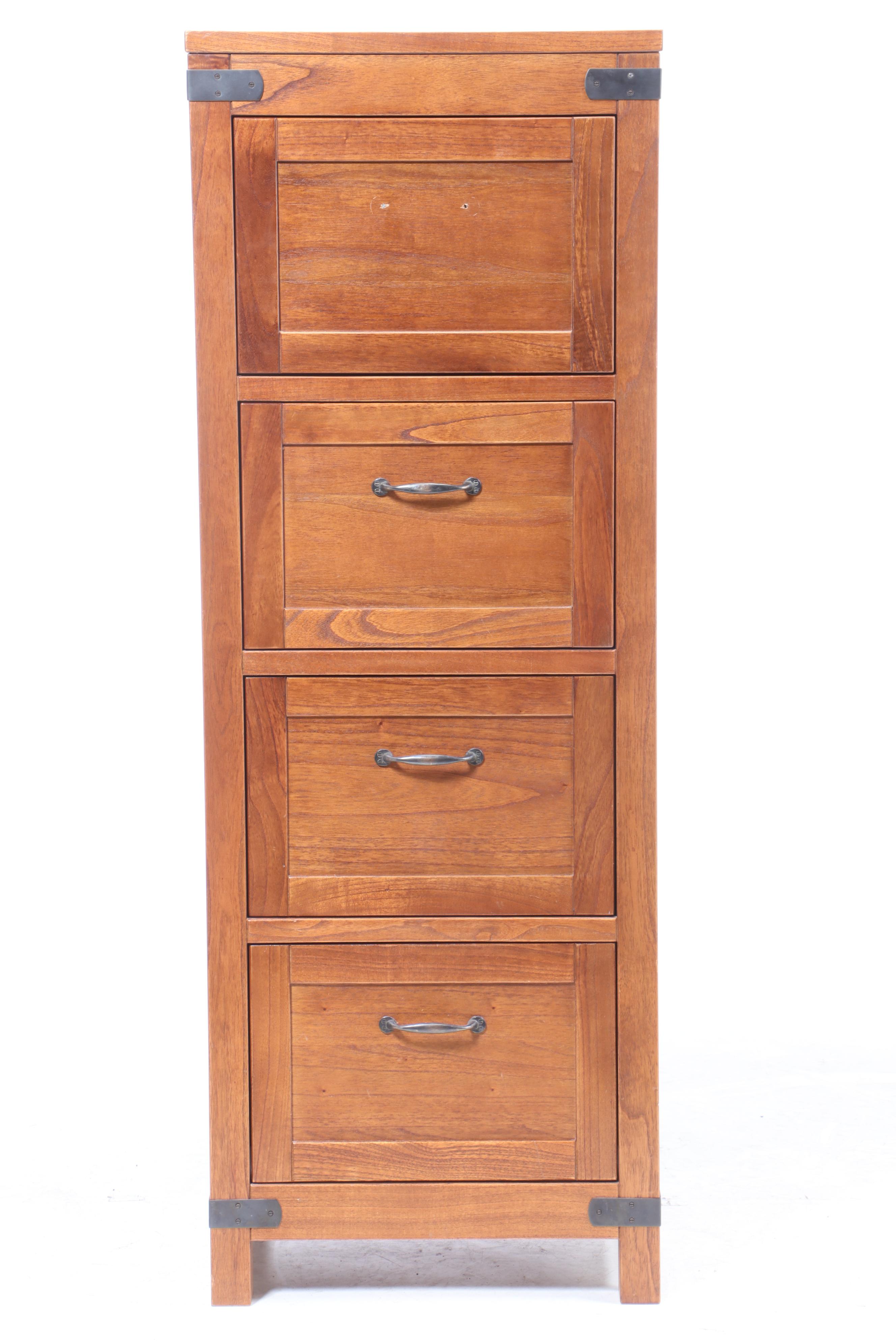 Arhaus Four Drawer Oak File Cabinet, 21st Century