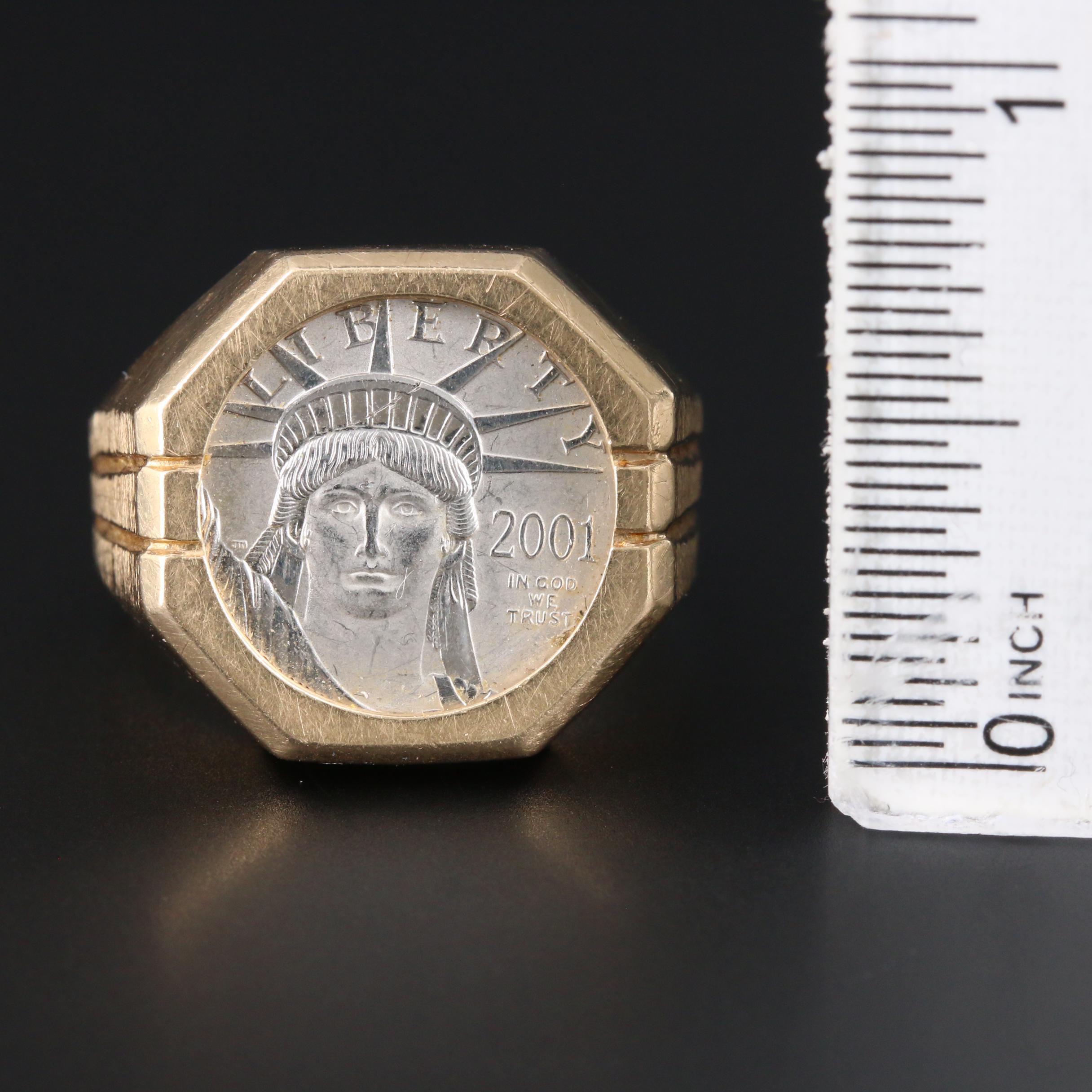 14K Yellow Gold Ring With 2001 Platinum Eagle $10 Platinum Coin