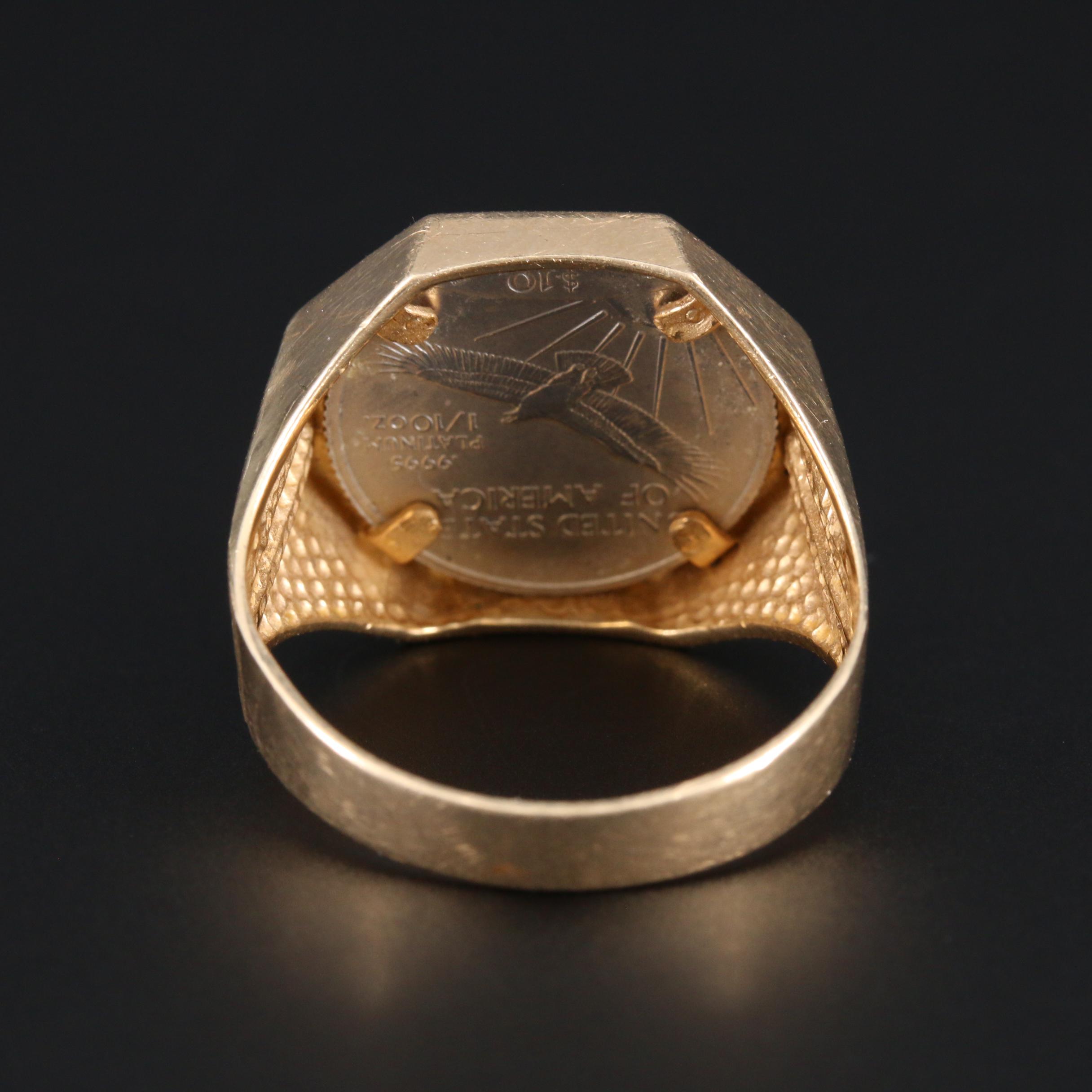 14K Yellow Gold Ring With 2001 Platinum Eagle $10 Platinum Coin