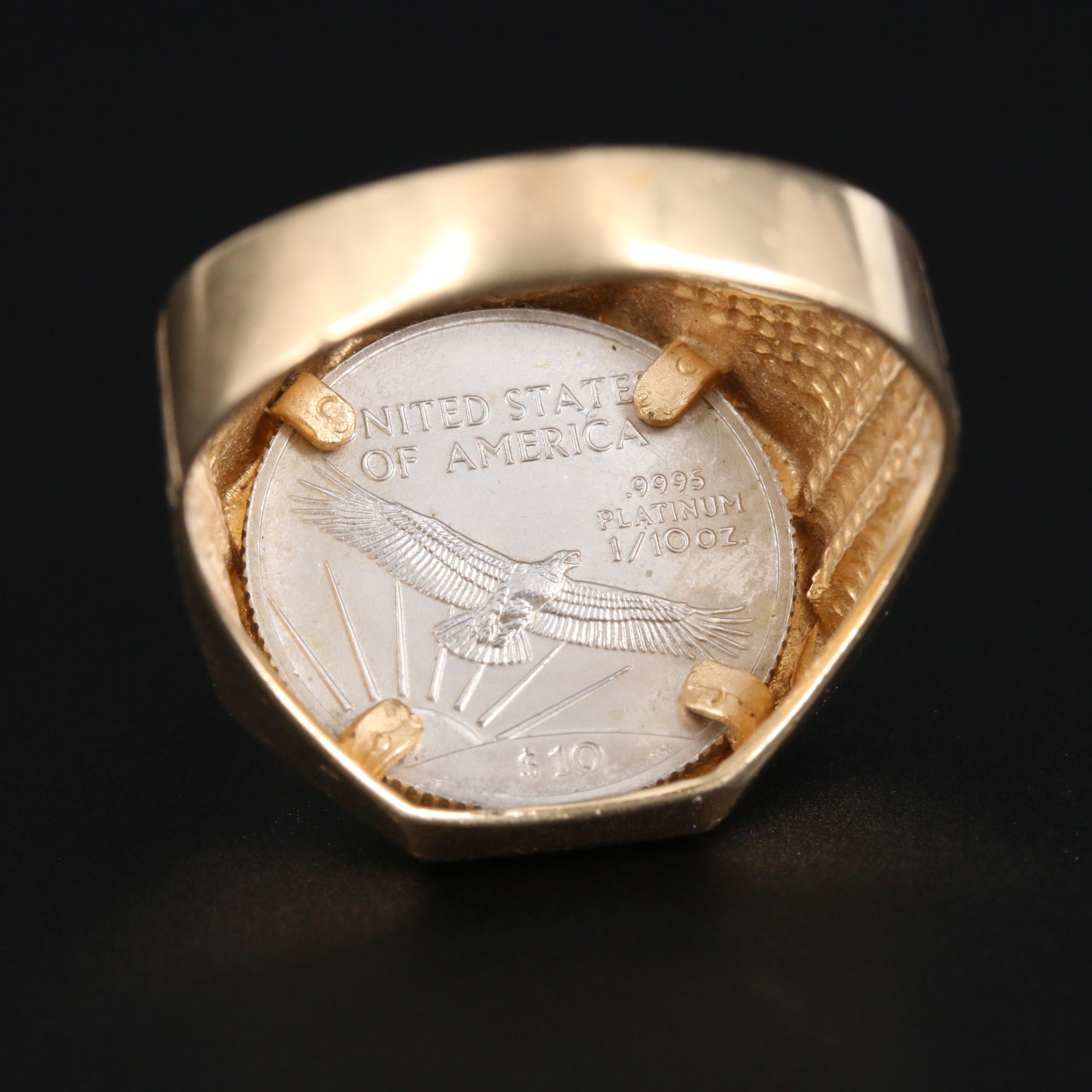 14K Yellow Gold Ring With 2001 Platinum Eagle $10 Platinum Coin