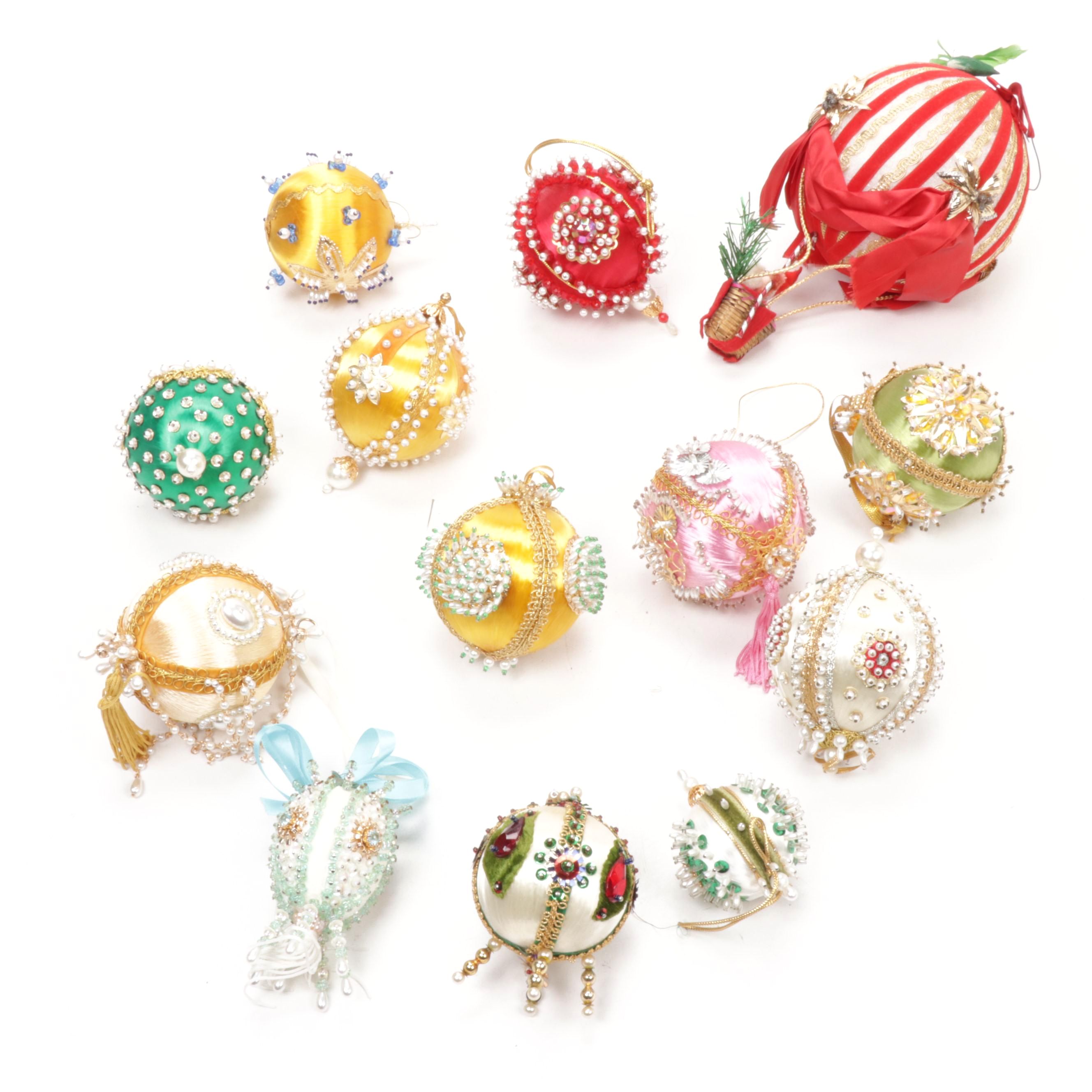 Handmade Victorian Style Beaded and Embellished Ornaments, Mid to Late 20th C.