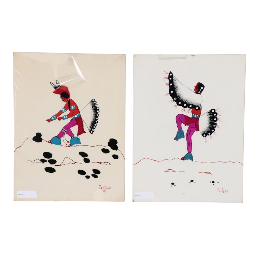 Jim Tartsah Watercolor Paintings of Native American Dancers