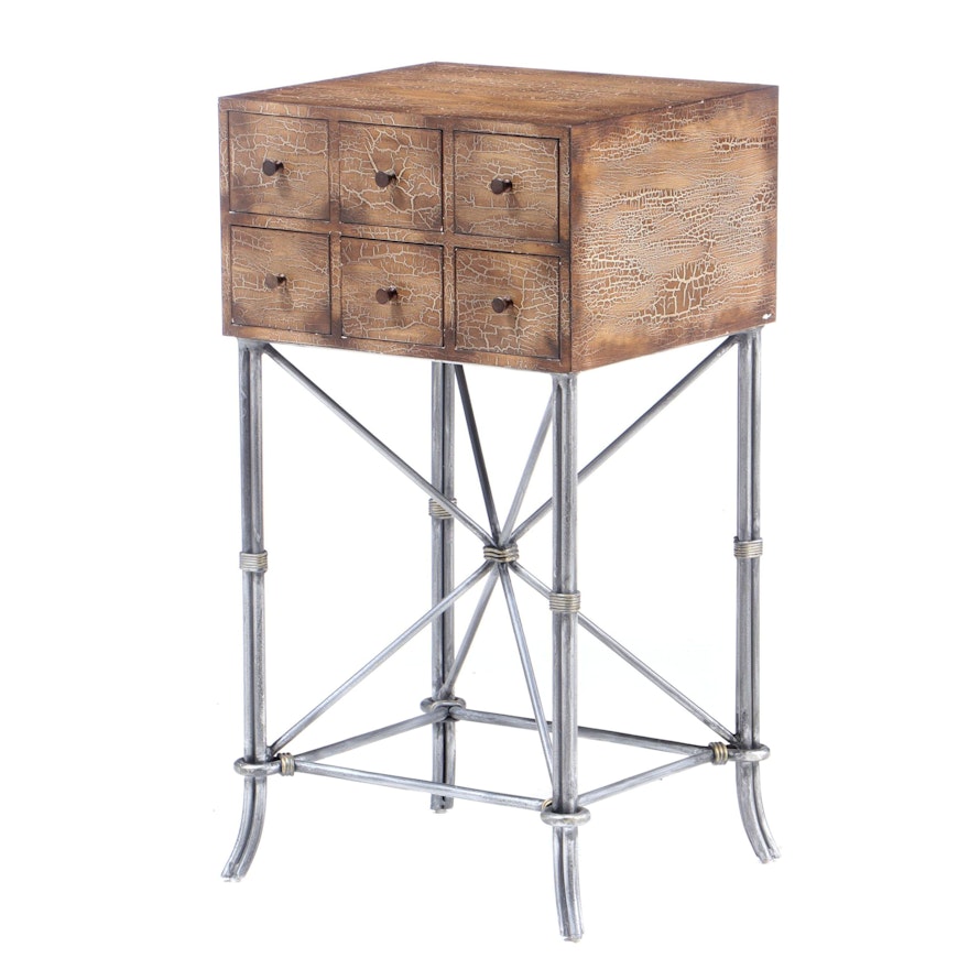 Crackle Finish Metal Base Chest of Drawers, Contemporary