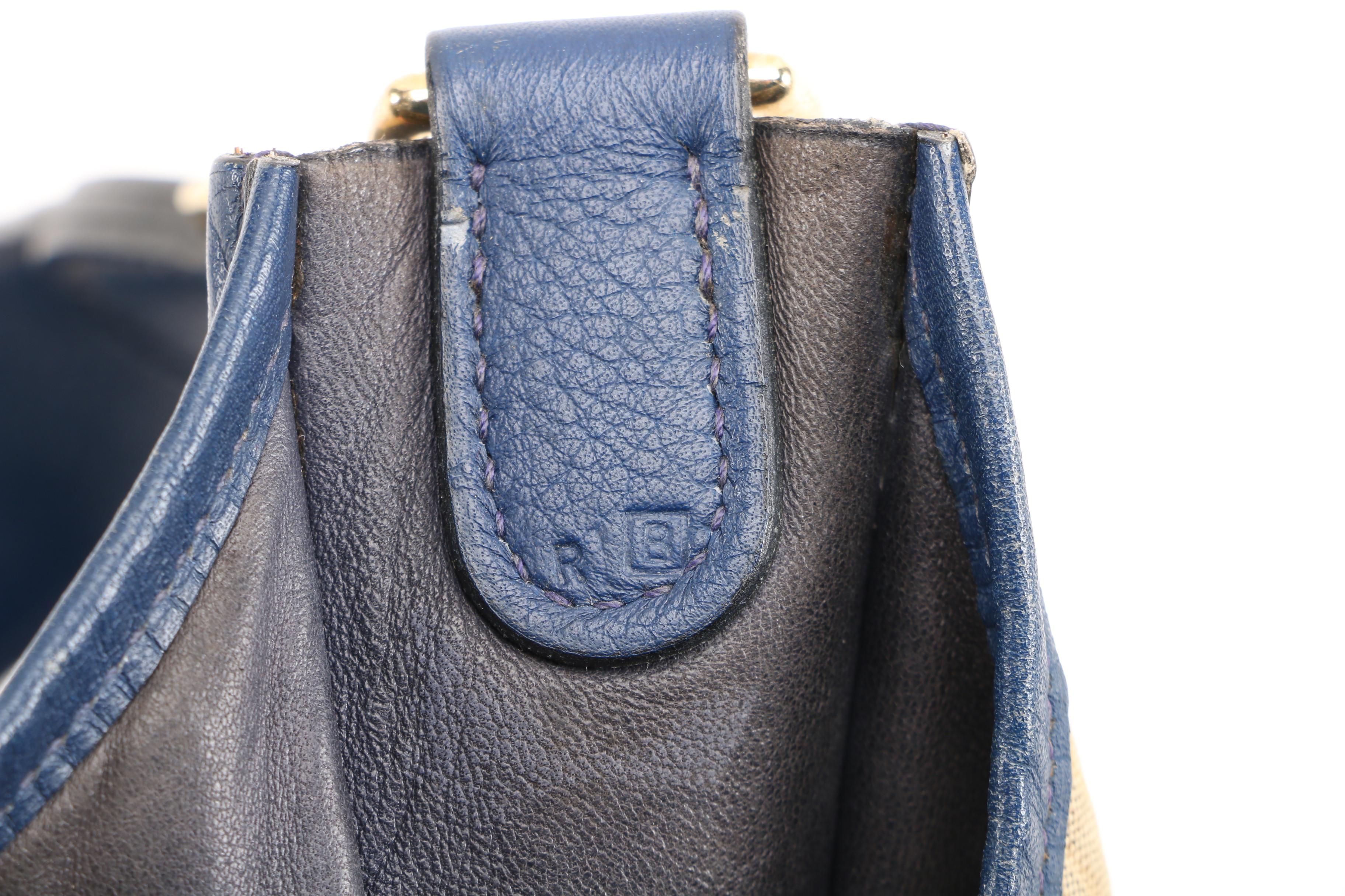 Hermès Evelyne I Striped Canvas and Navy Blue Clemence Leather PM Shoulder Bag