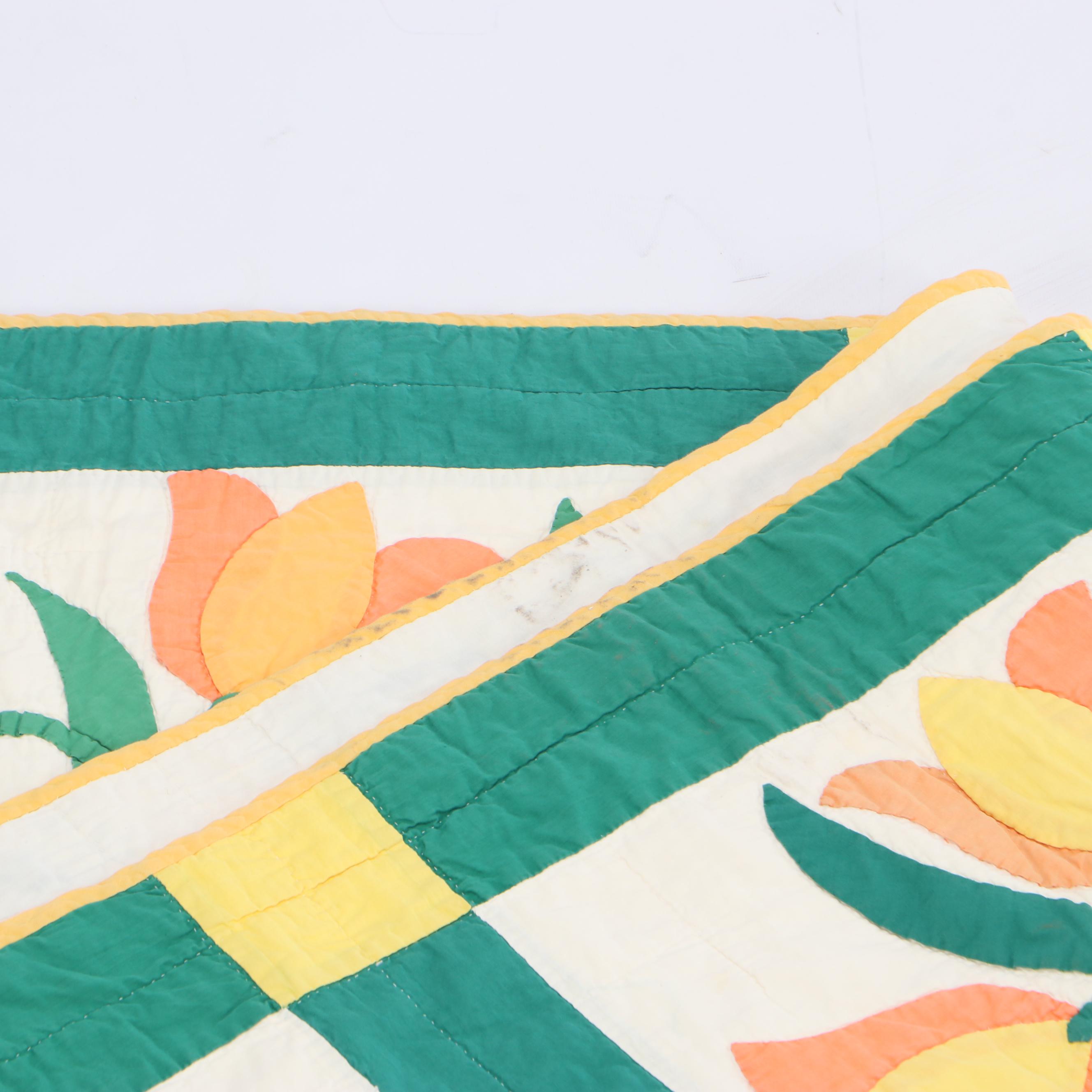 Handcrafted Applique Tulip Pattern Quilt