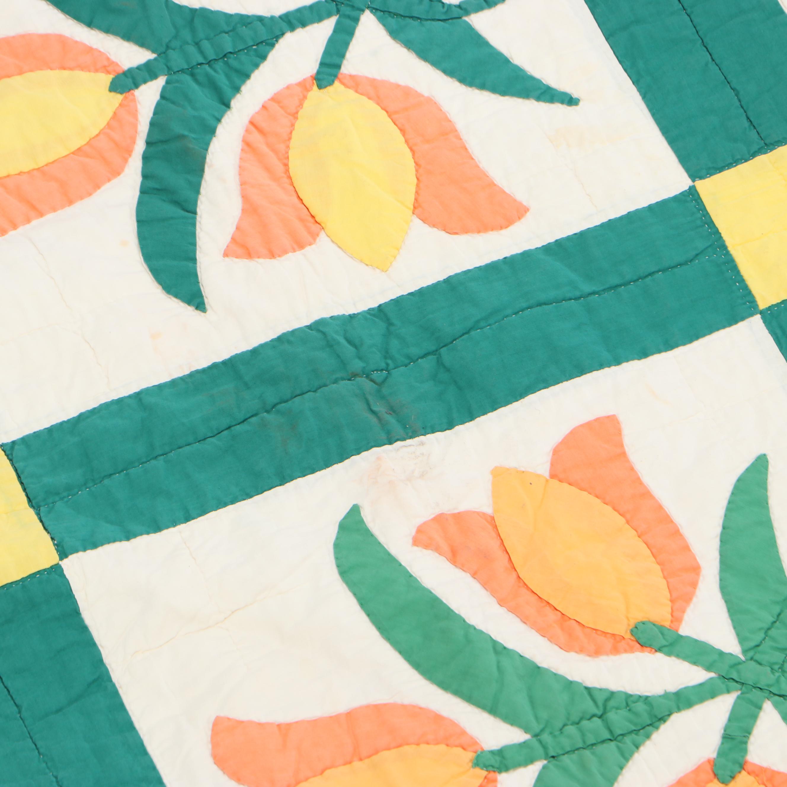 Handcrafted Applique Tulip Pattern Quilt