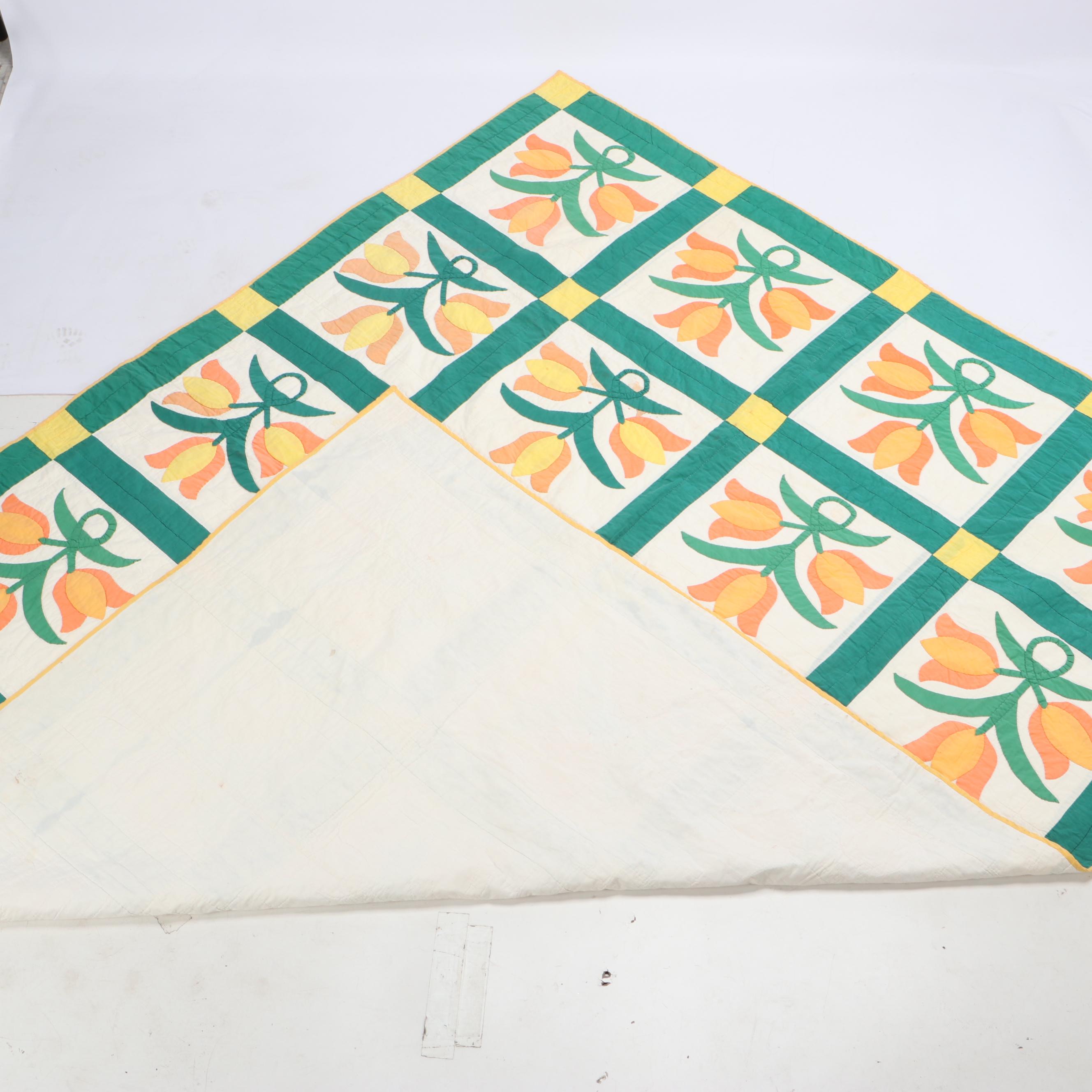 Handcrafted Applique Tulip Pattern Quilt